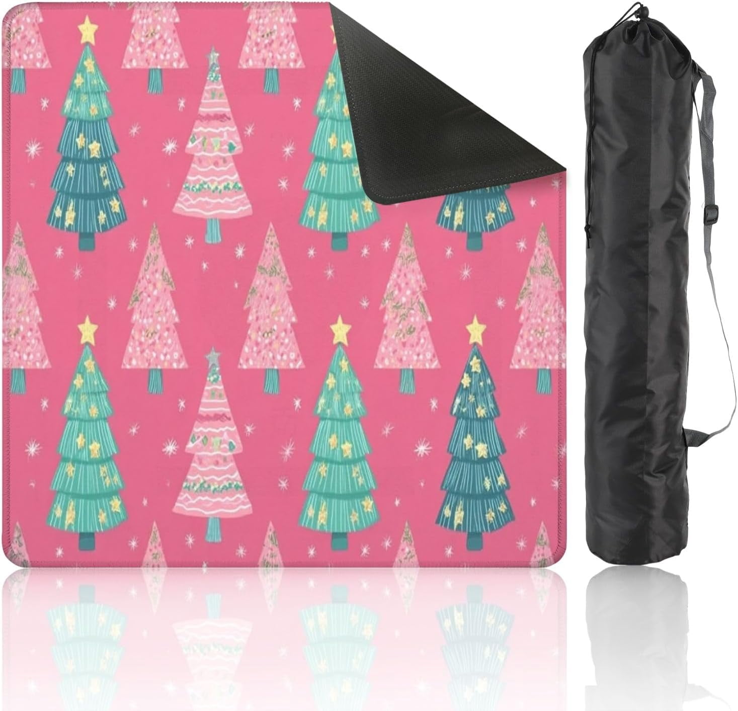 Mahjong Mat 31.5" x 31.5" Seamless Christmas Trees Cartoon Style Pink for Clothing Home Textile Non-Slip Noise Reduction Mahjong Tiles Table Cover for Dominoes Poker Card Board and Tile Games
