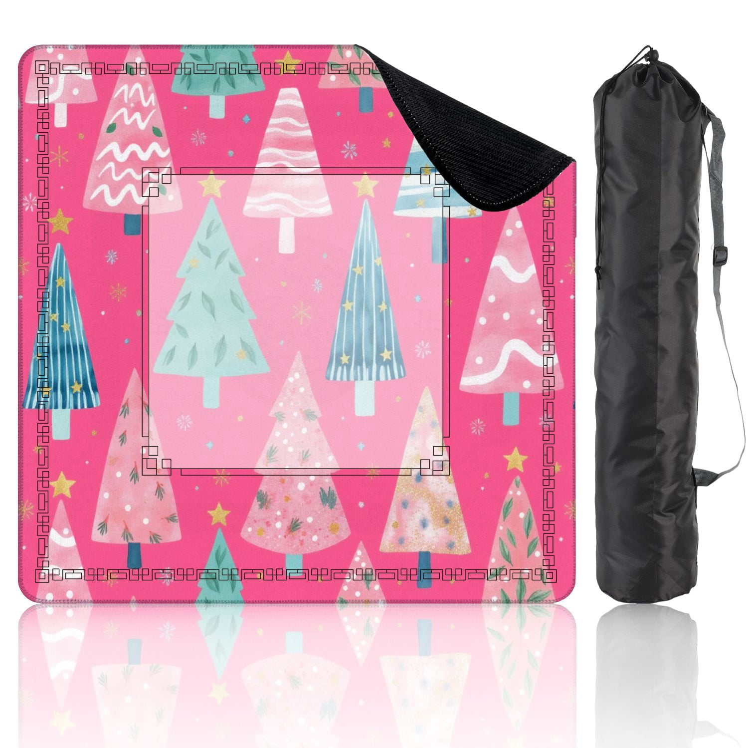 Mahjong Mat 31.5" x 31.5" Seamless Christmas trees cartoon style Pink for clothing home textile Non-Slip Noise Reduction American Mahjong Tiles Table Cover for Dominoes Poker Card Board Games Gift