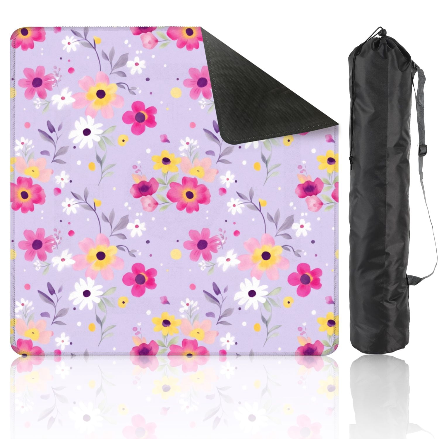 Mahjong Mat 31.5" x 31.5" Seamless Colorful Watercolor Flowers Lavender Non-Slip Noise Reduction American Mahjong Tiles Table Cover for Dominoes Poker Card Board Games Gift