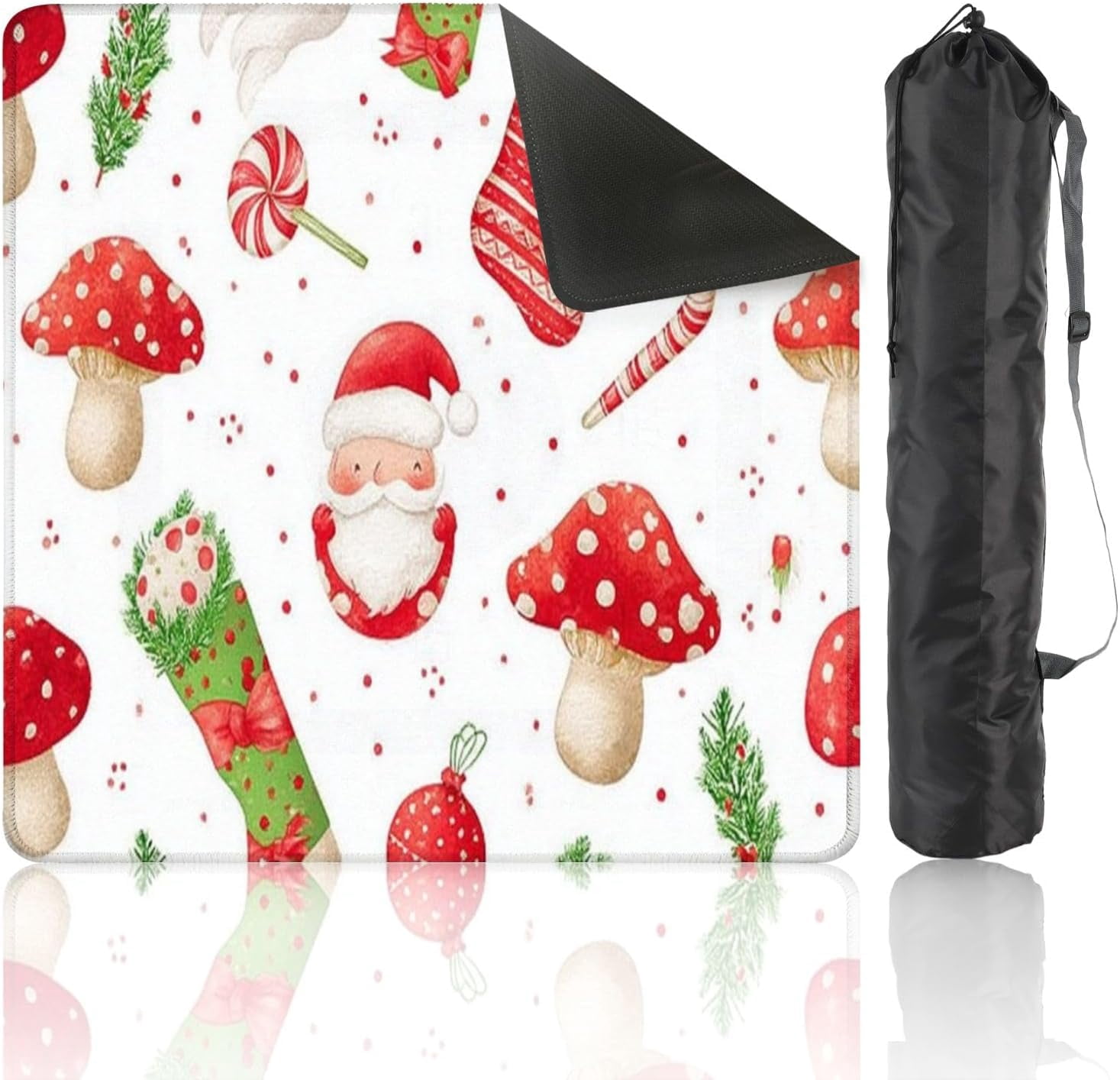 Mahjong Mat 31.5" x 31.5" Seamless Festive Watercolor Featuring Santa Claus Candy Canes Non-Slip Noise Reduction Mahjong Tiles Table Cover for Dominoes Poker Card Board and Tile Games