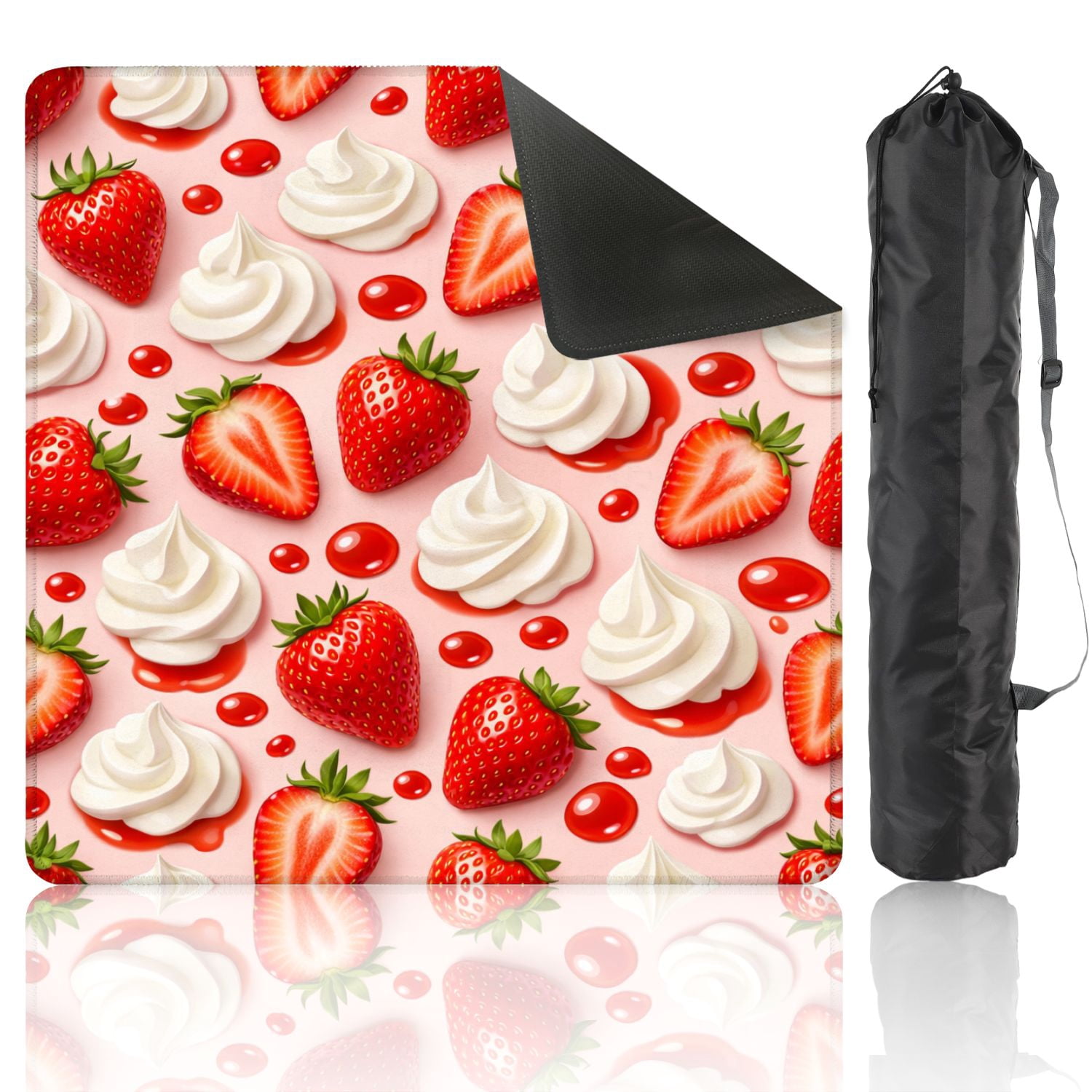 Mahjong Mat 31.5" x 31.5" Seamless Fresh Red Strawberries Whipped Cream Anti-Slip and Noise Reduction Symmetry Design Mahjong Tiles Table Cover for Dominoes Poker Card Board and Tile Games