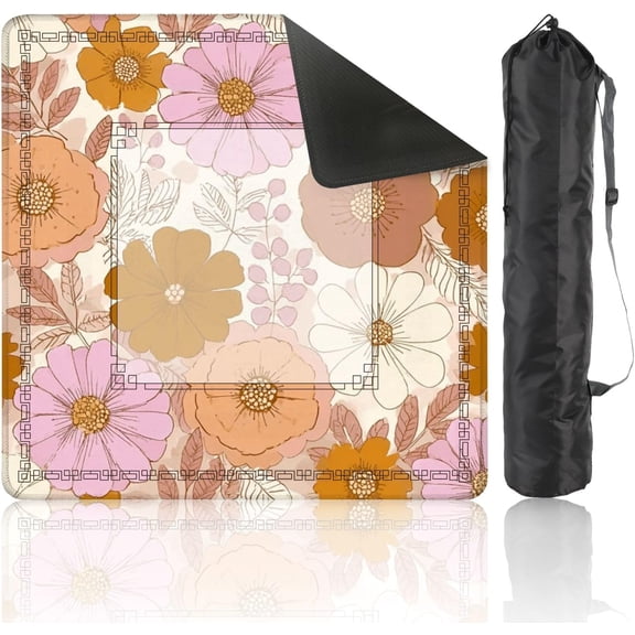 Mahjong Mat 31.5" x 31.5" Seamless Hand Drawn Decorative Vintage Flowers for Textile Non-Slip Noise Reduction Mahjong Tiles Table Cover for Dominoes Poker Card Board and Tile Games