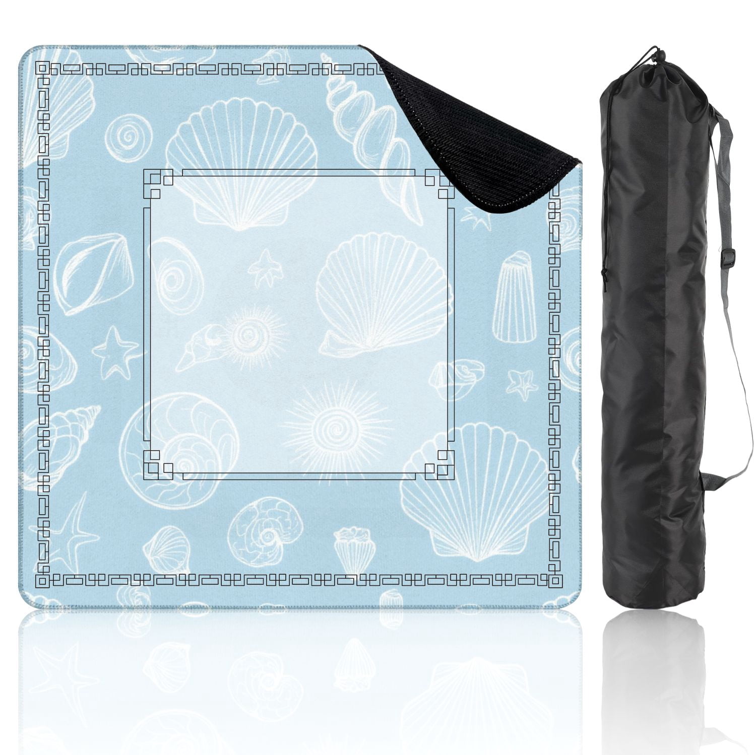 Mahjong Mat 31.5" x 31.5" Seamless Light Blue Seashell Starfish Non-Slip Noise Reduction American Mahjong Tiles Table Cover for Dominoes Poker Card Board Games Gift