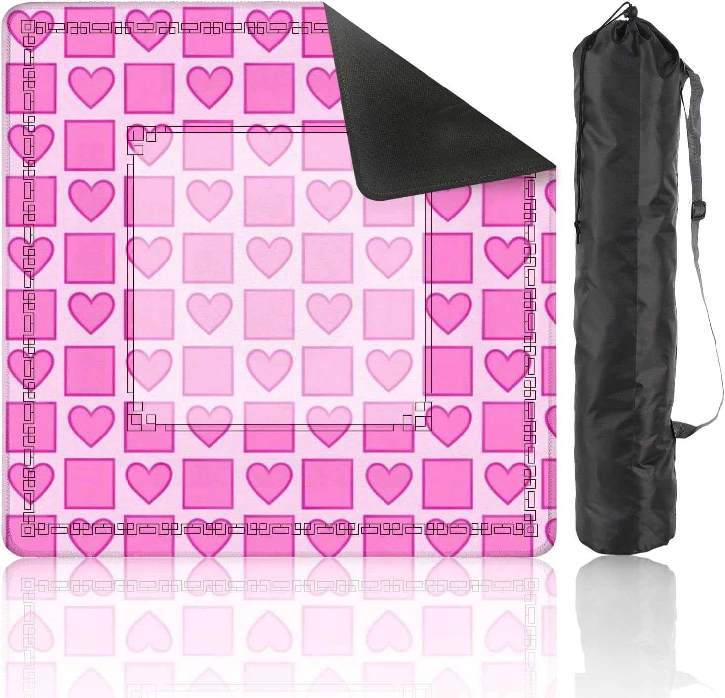 Mahjong Mat 31.5" x 31.5" Seamless Pink Heart Square Light Non-Slip Noise Reduction Mahjong Tiles Table Cover for Dominoes Poker Card Board and Tile Games