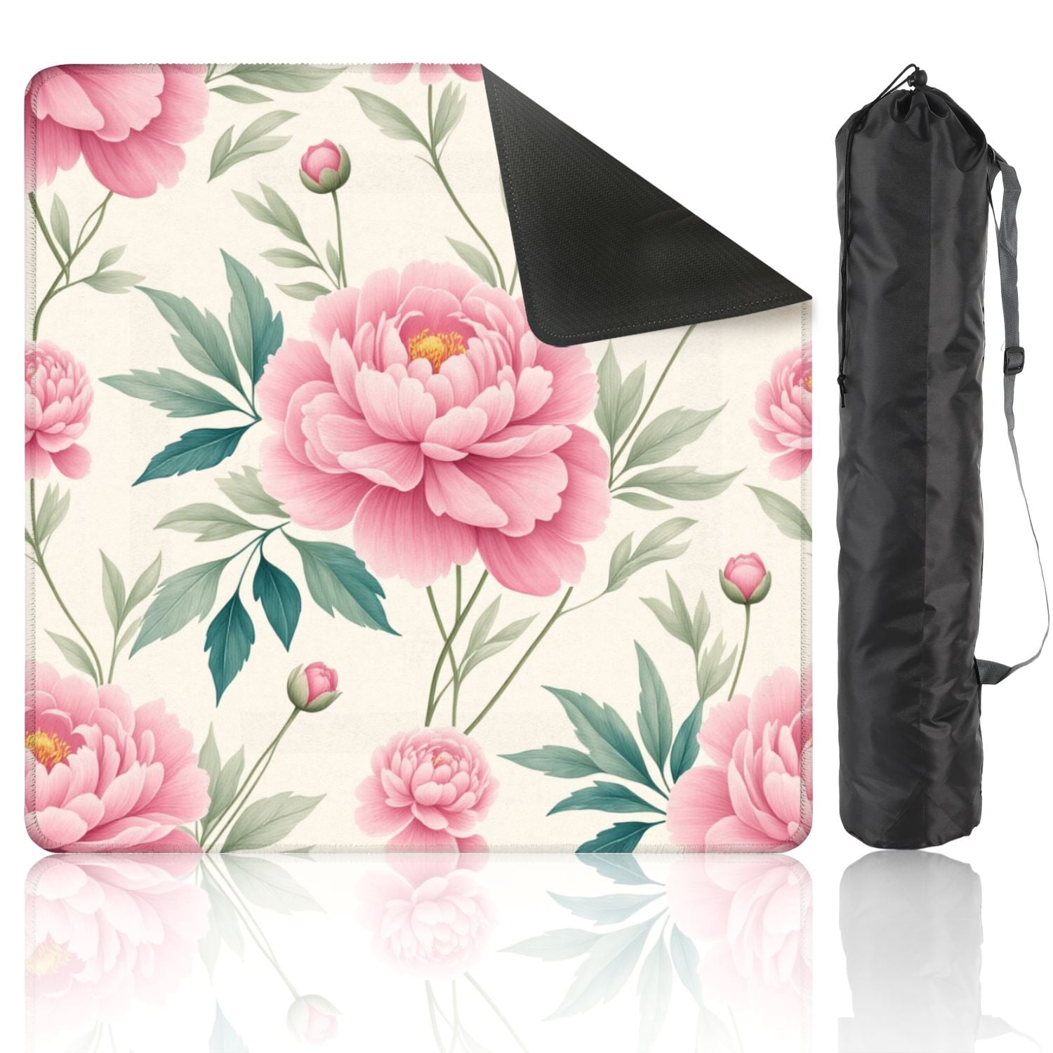 Mahjong Mat 31.5" x 31.5" Seamless Pink Peony Floral Green Leaves Light Non-Slip Noise Reduction American Mahjong Tiles Table Cover for Dominoes Poker Card Board Games Gift