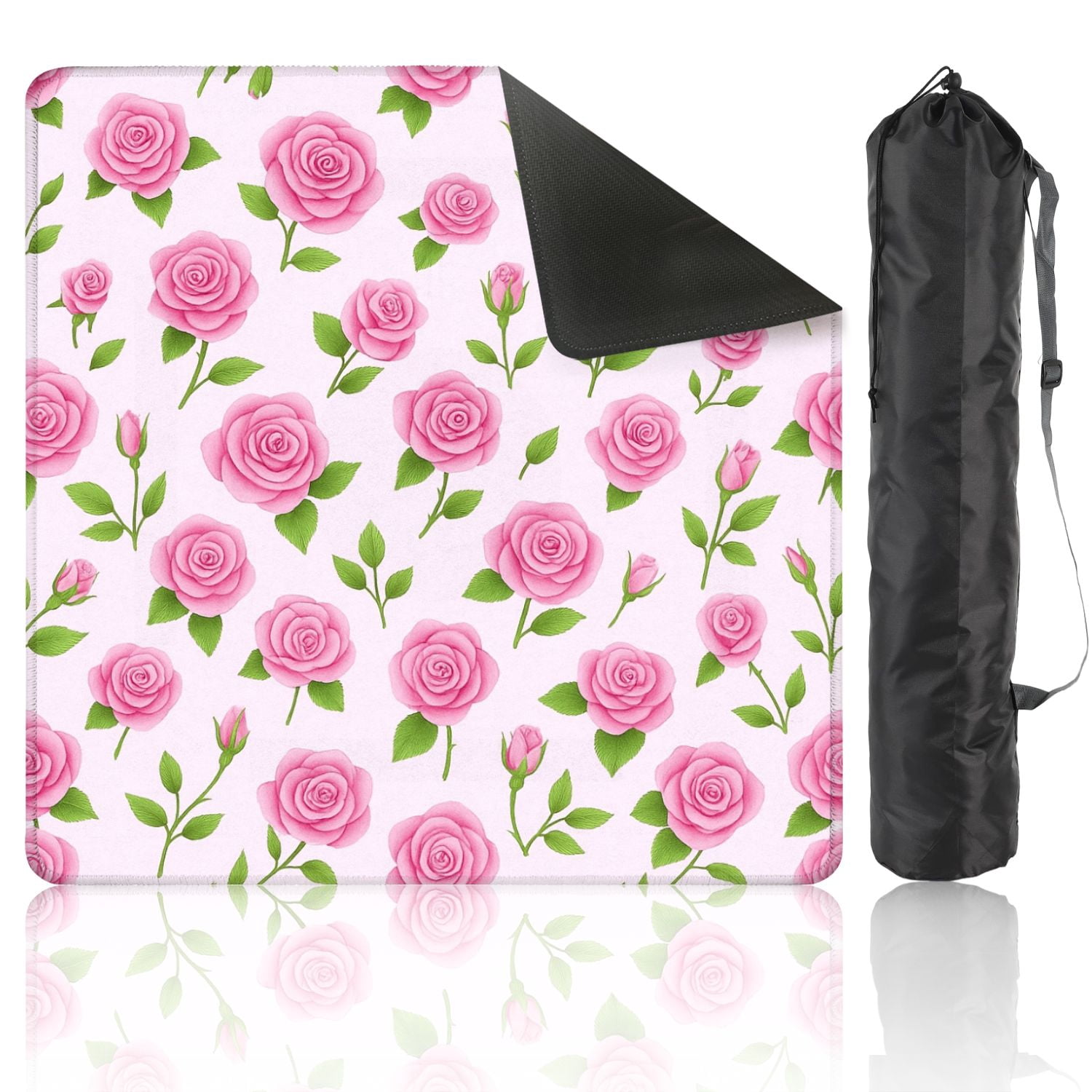 Mahjong Mat 31.5" x 31.5" Seamless Pink Rose Flower Green Leaves Light Non-Slip Noise Reduction American Mahjong Tiles Table Cover for Dominoes Poker Card Board Games Gift