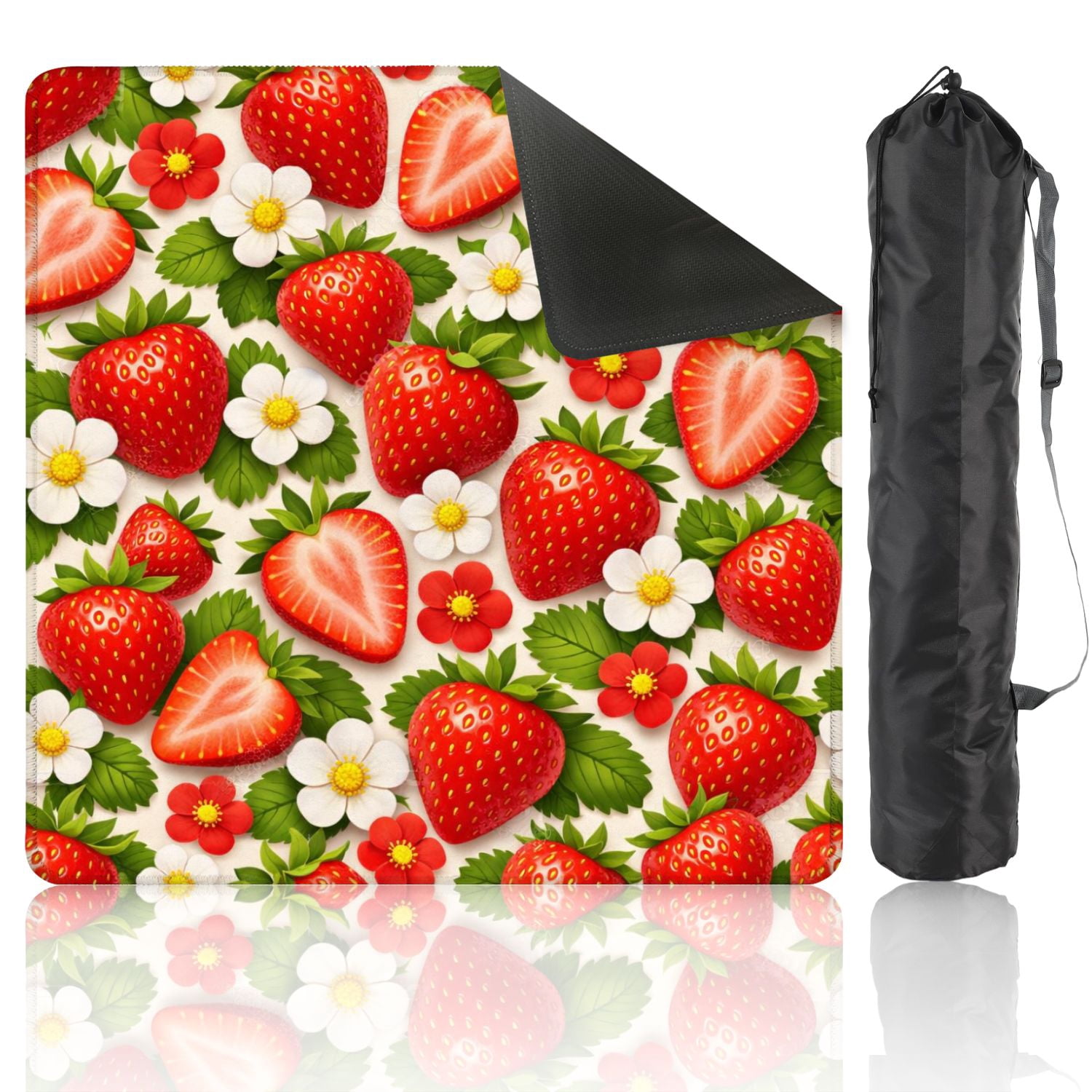 Mahjong Mat 31.5" x 31.5" Seamless Strawberry Red Berries Green Leaves Anti-Slip and Noise Reduction Symmetry Design Mahjong Tiles Table Cover for Dominoes Poker Card Board and Tile Games