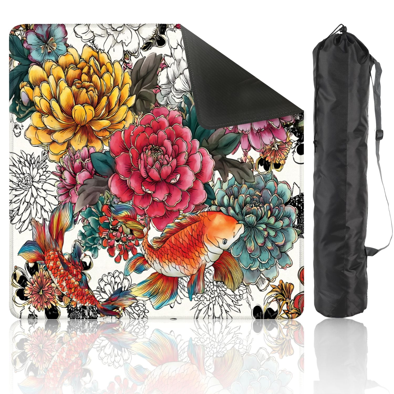 Mahjong Mat 31.5" x 31.5" Seamless asian traditional s Japanese painted flowers peonies Non-Slip Noise Reduction American Mahjong Tiles Table Cover for Dominoes Poker Card Board Games Gift