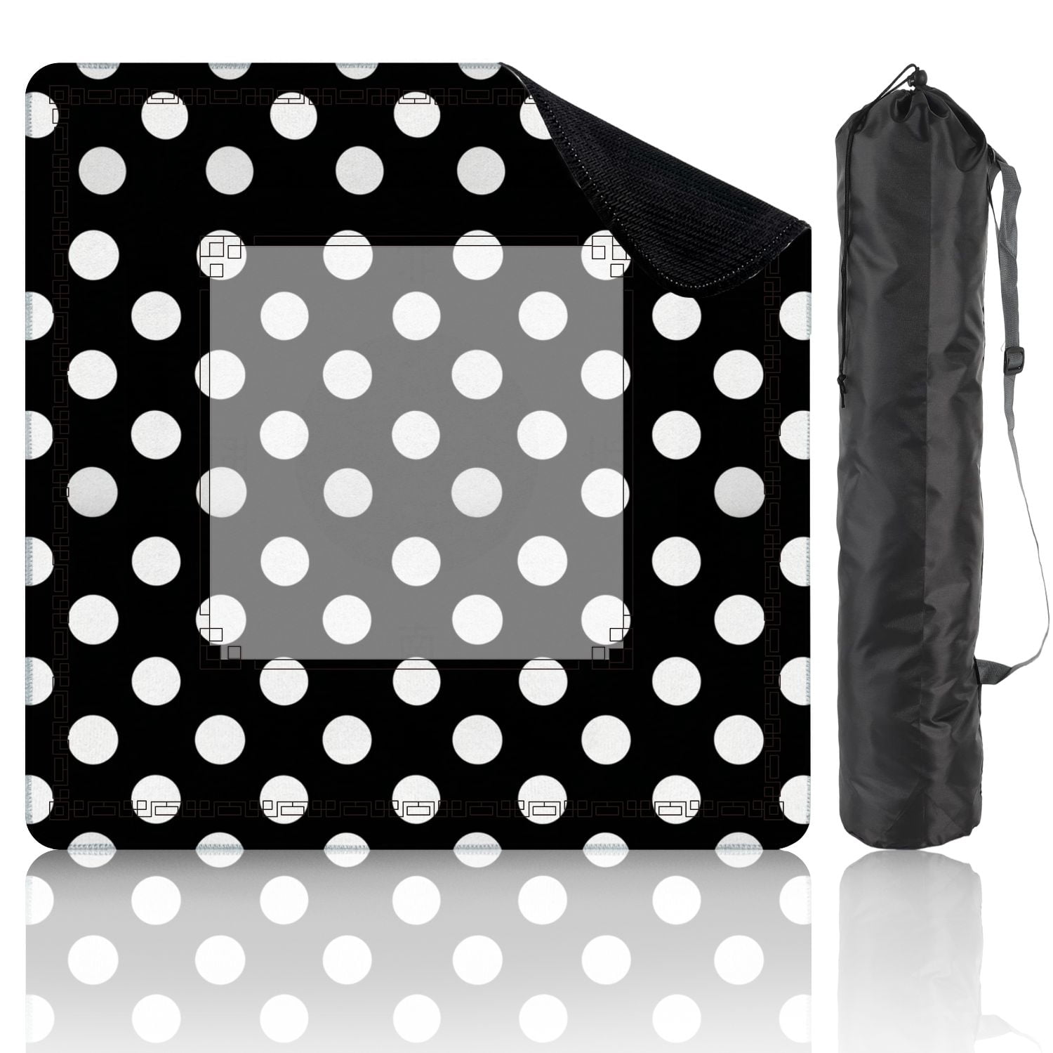 Mahjong Mat 31.5" x 31.5" Seamless black polka dots white Non-Slip Noise Reduction American Mahjong Tiles Table Cover for Dominoes Poker Card Board Games Gift