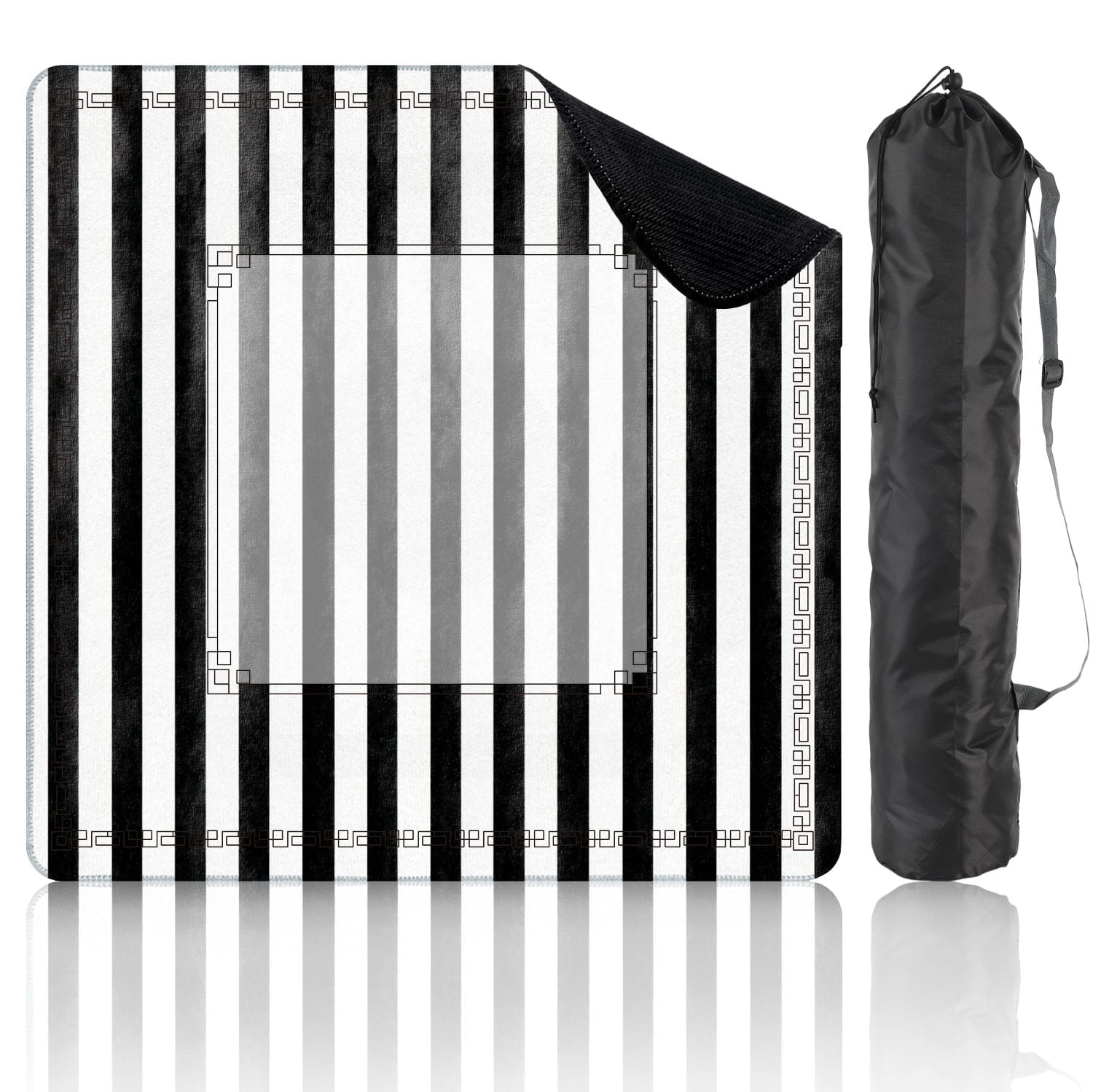 Mahjong Mat 31.5" x 31.5" Seamless black stripes white abstract hand Non-Slip Noise Reduction American Mahjong Tiles Table Cover for Dominoes Poker Card Board Games Gift