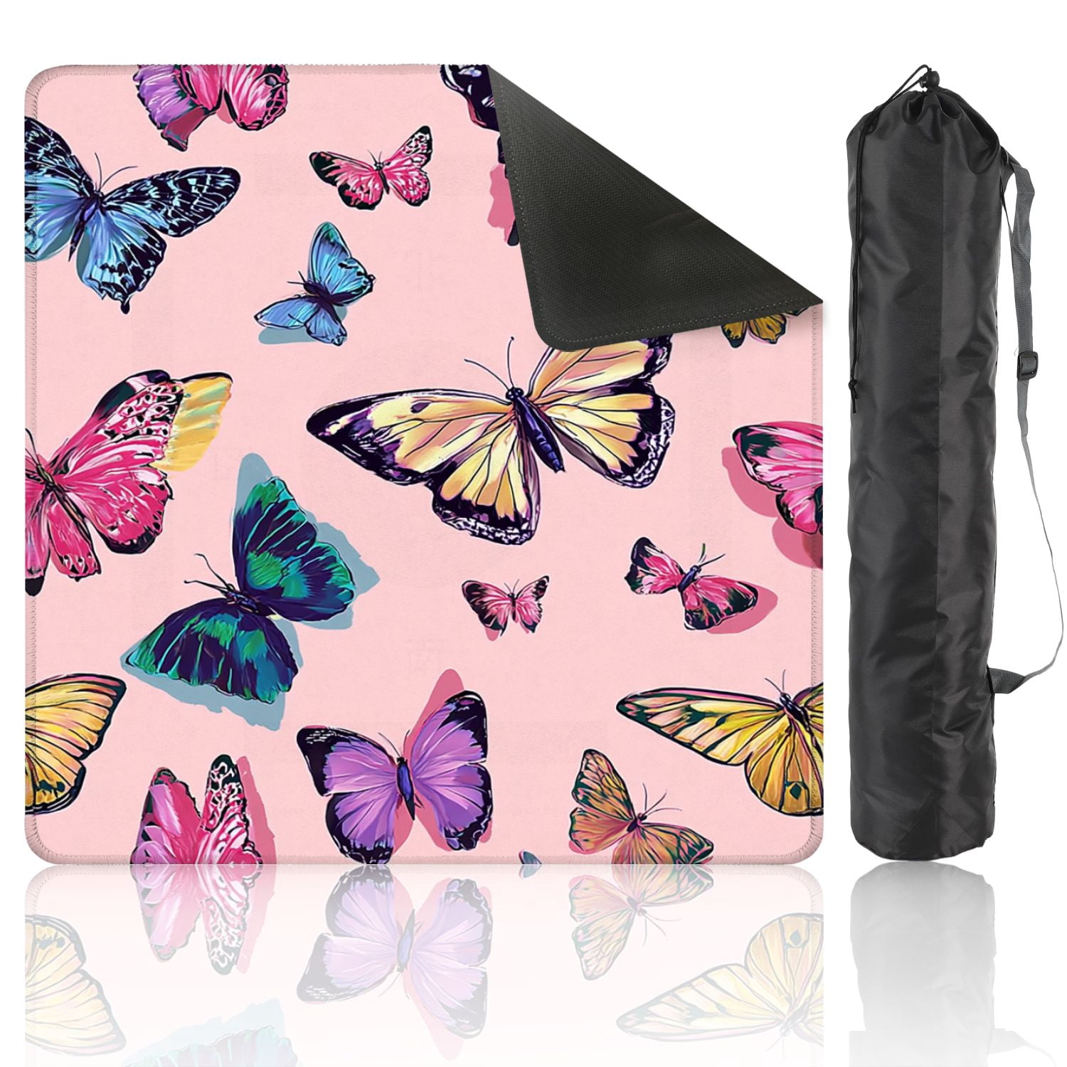 Mahjong Mat 31.5" x 31.5" Seamless butterflies Non-Slip Noise Reduction American Mahjong Tiles Table Cover for Dominoes Poker Card Board Games Gift