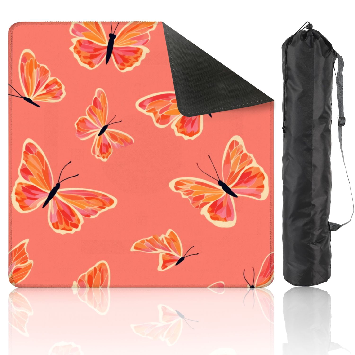 Mahjong Mat 31.5" x 31.5" Seamless butterflies coral color design butterfly Non-Slip Noise Reduction American Mahjong Tiles Table Cover for Dominoes Poker Card Board Games Gift