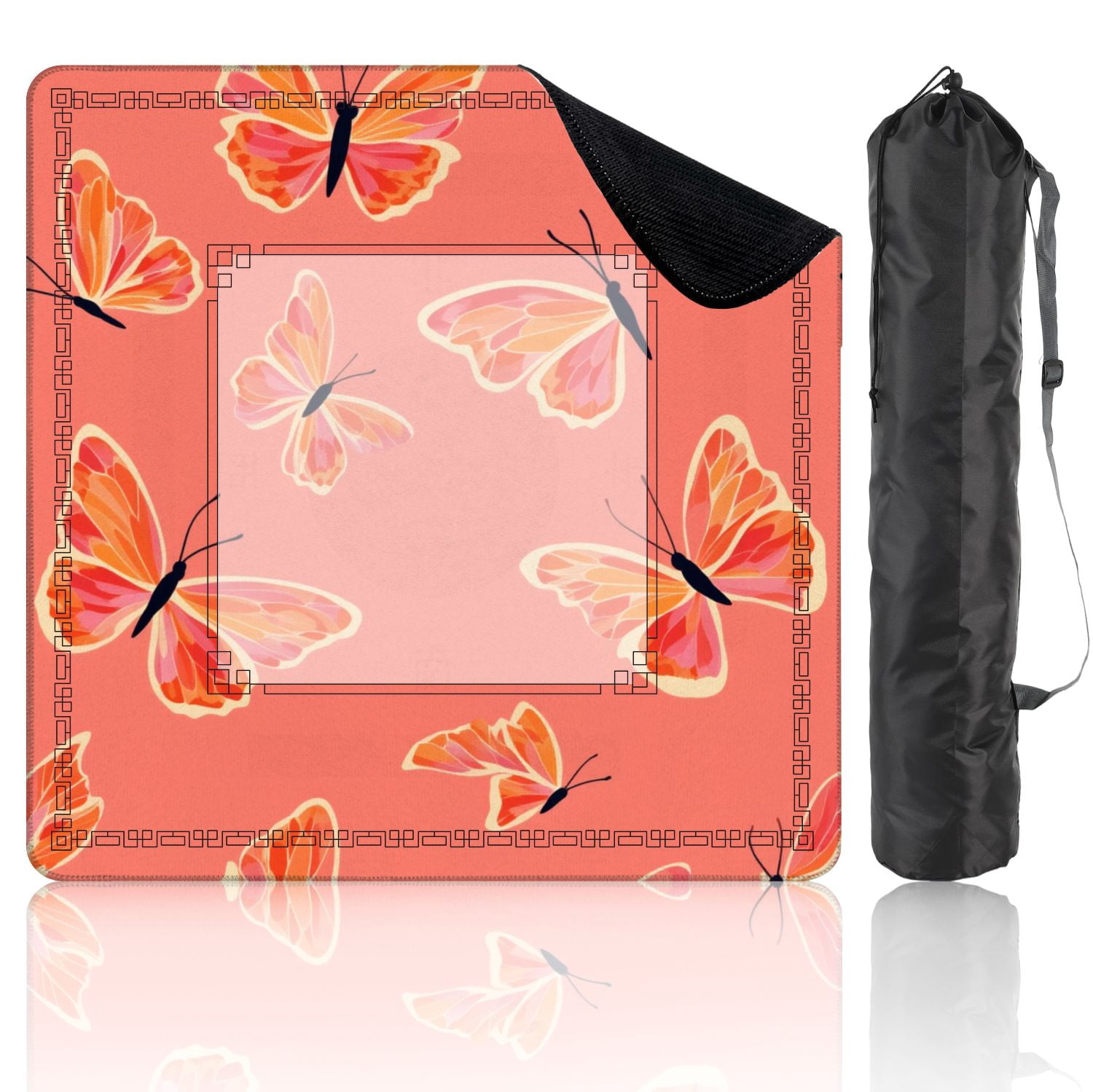 Mahjong Mat 31.5" x 31.5" Seamless butterflies coral color design butterfly Non-Slip Noise Reduction American Mahjong Tiles Table Cover for Dominoes Poker Card Board Games Gift