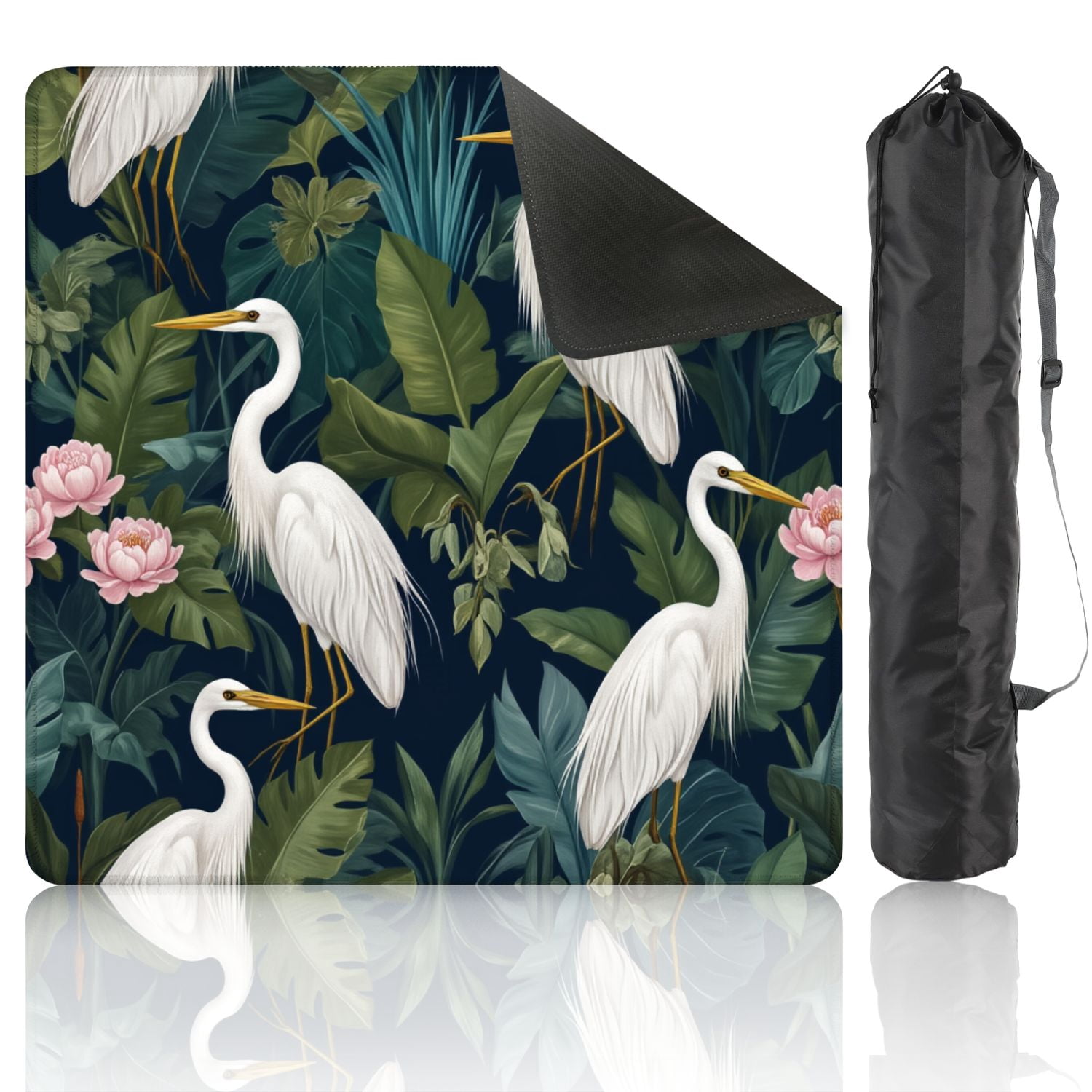 Mahjong Mat 31.5" x 31.5" Seamless chinoiserie style herons birds peonies Non-Slip Noise Reduction American Mahjong Tiles Table Cover for Dominoes Poker Card Board Games Gift