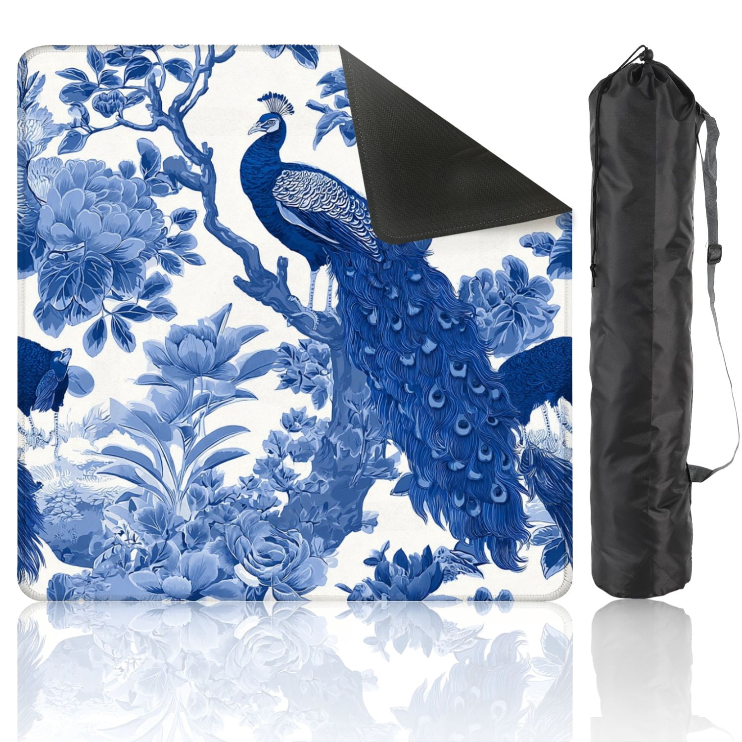 Mahjong Mat 31.5" x 31.5" Seamless chinoiserie style peacock birds peonies Non-Slip Noise Reduction American Mahjong Tiles Table Cover for Dominoes Poker Card Board Games Gift