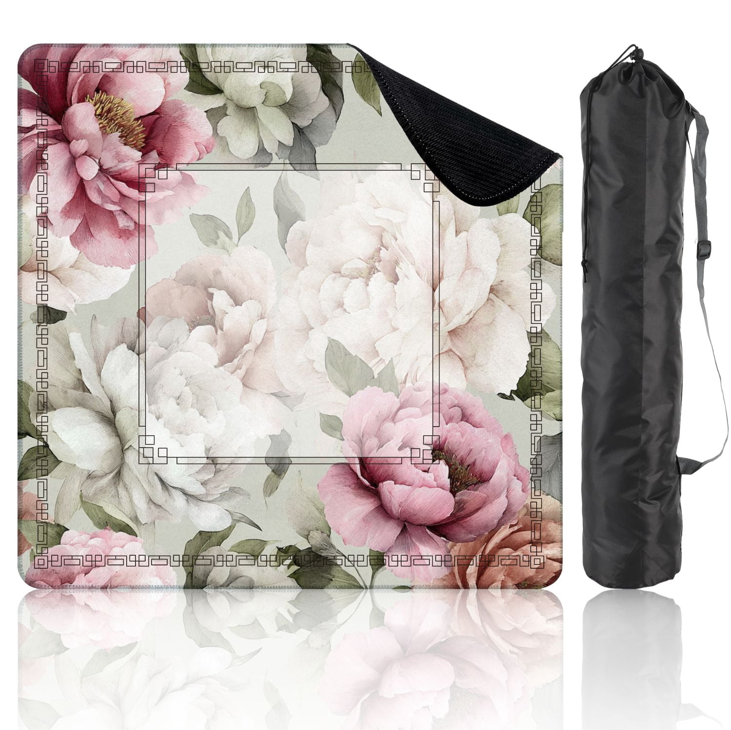Mahjong Mat 31.5" x 31.5" Seamless floral peonies light watercolor Non-Slip Noise Reduction American Mahjong Tiles Table Cover for Dominoes Poker Card Board Games Gift