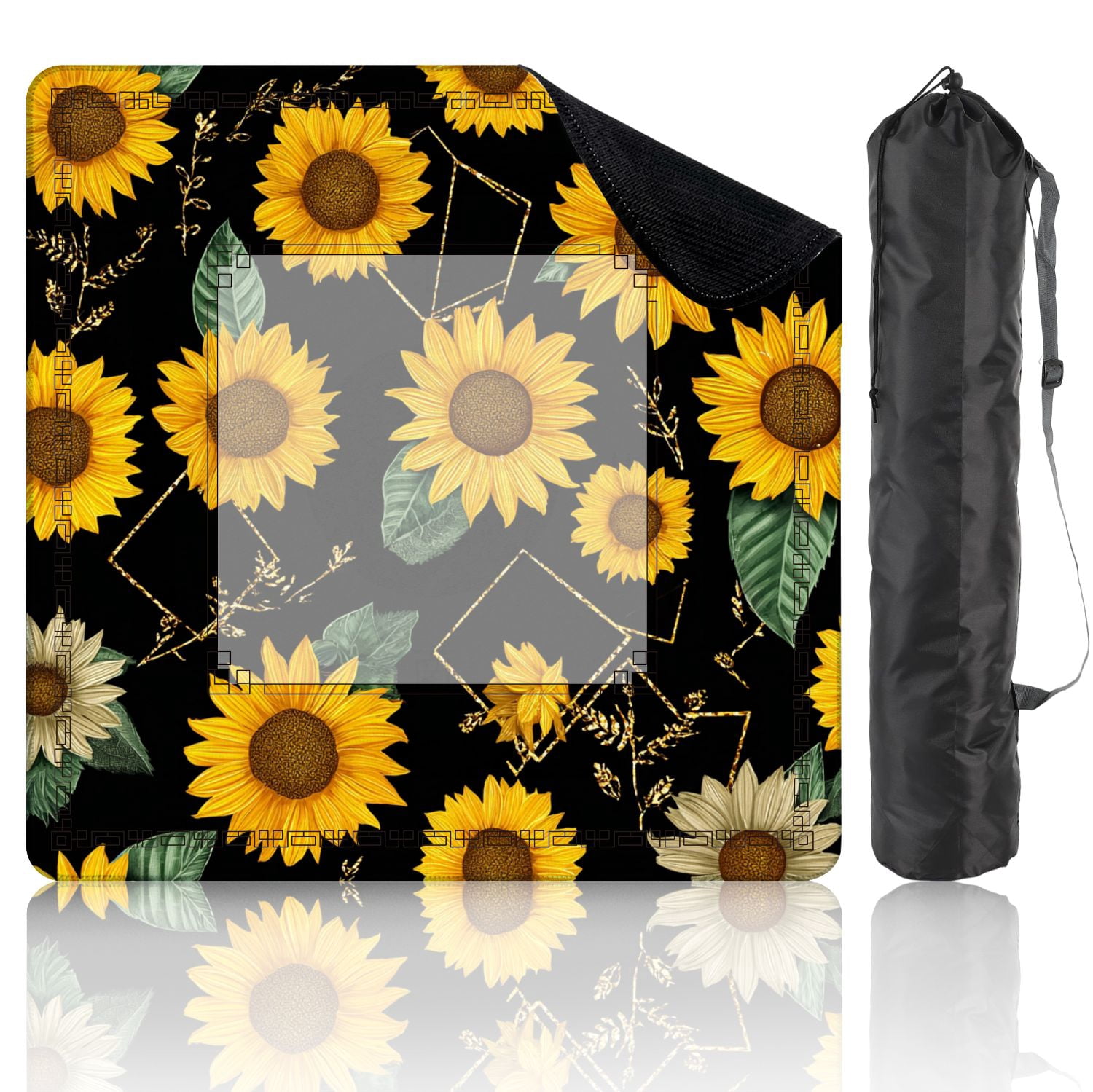 Mahjong Mat 31.5" x 31.5" Seamless golden polygonal shapes sunflowers Non-Slip Noise Reduction American Mahjong Tiles Table Cover for Dominoes Poker Card Board Games Gift