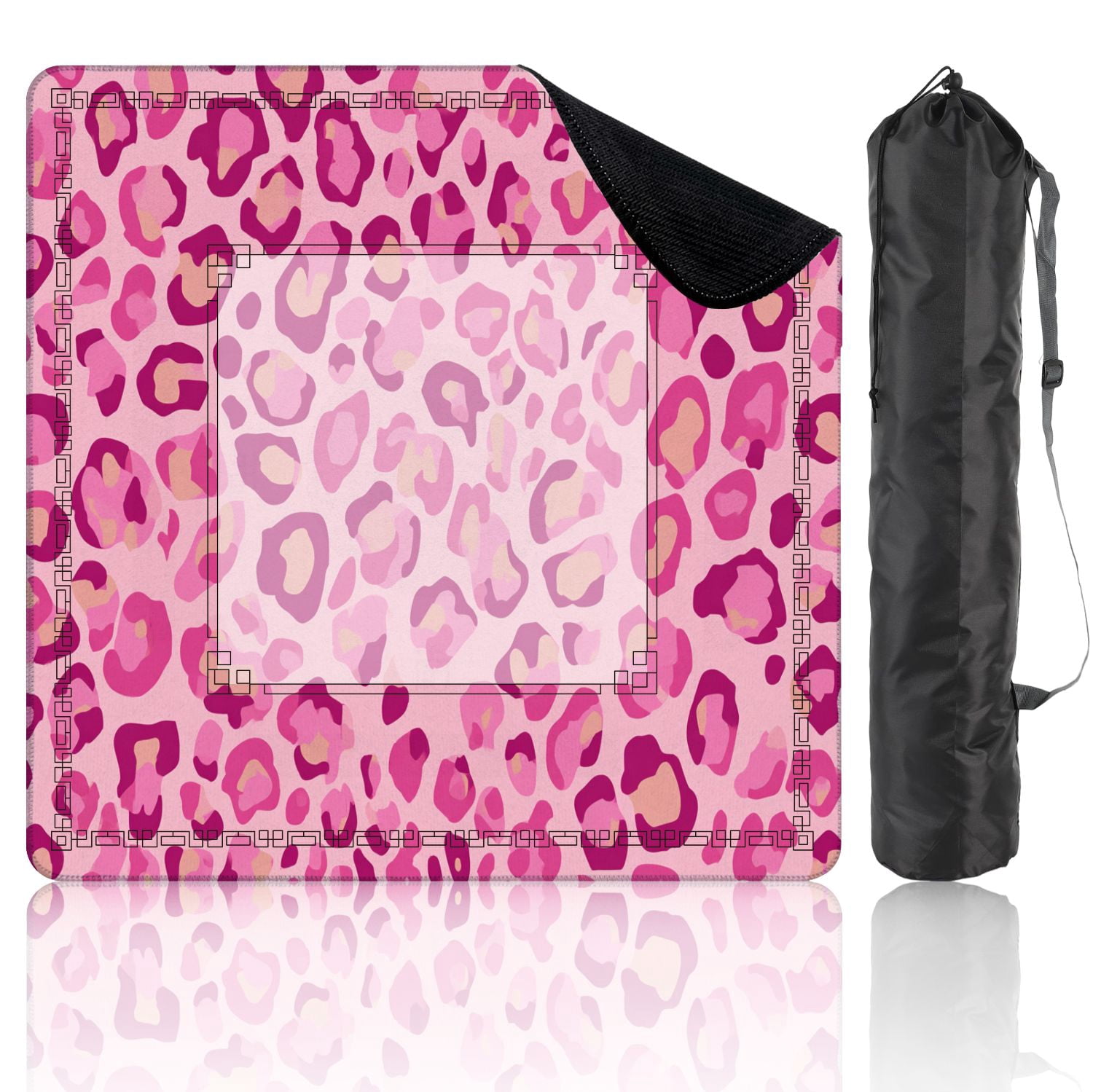 Mahjong Mat 31.5" x 31.5" Seamless pink leopard print tileable animal Non-Slip Noise Reduction American Mahjong Tiles Table Cover for Dominoes Poker Card Board Games Gift