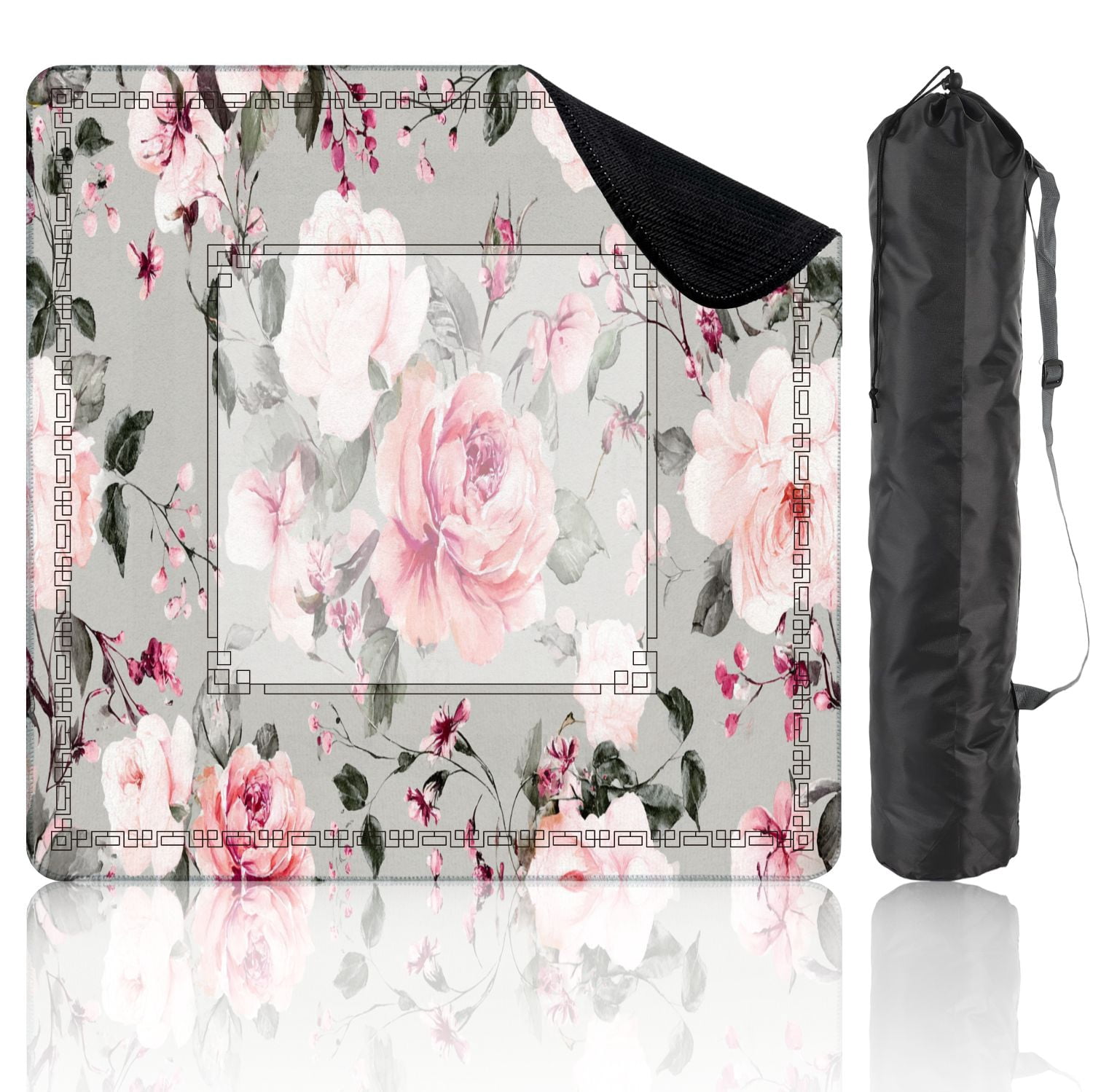 Mahjong Mat 31.5" x 31.5" Seamless spring flowers leaves Hand drawn floral for Non-Slip Noise Reduction American Mahjong Tiles Table Cover for Dominoes Poker Card Board Games Gift