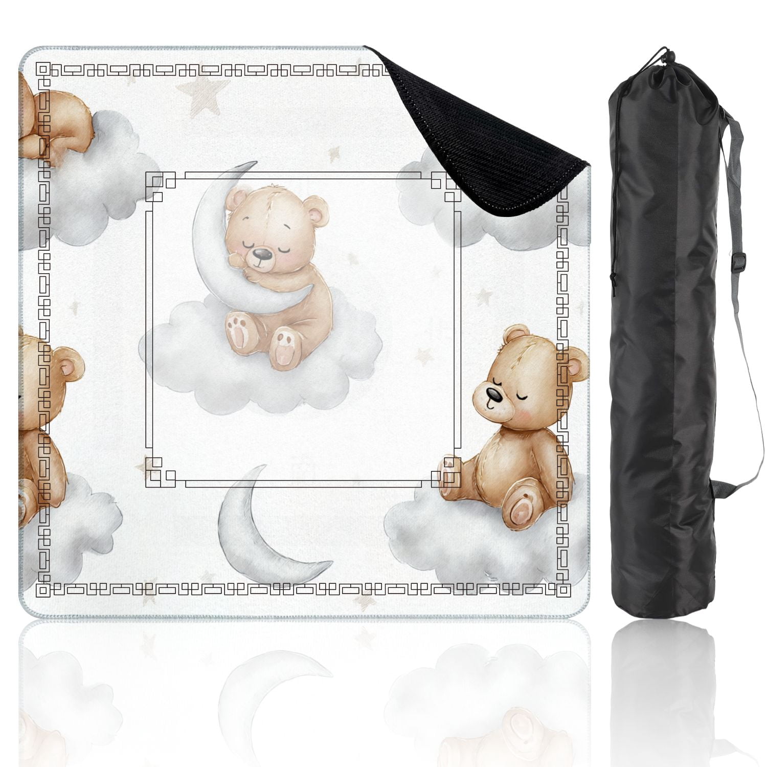 Mahjong Mat 31.5" x 31.5" Seamless teddy bears clouds moon stars watercolor Non-Slip Noise Reduction American Mahjong Tiles Table Cover for Dominoes Poker Card Board Games Gift