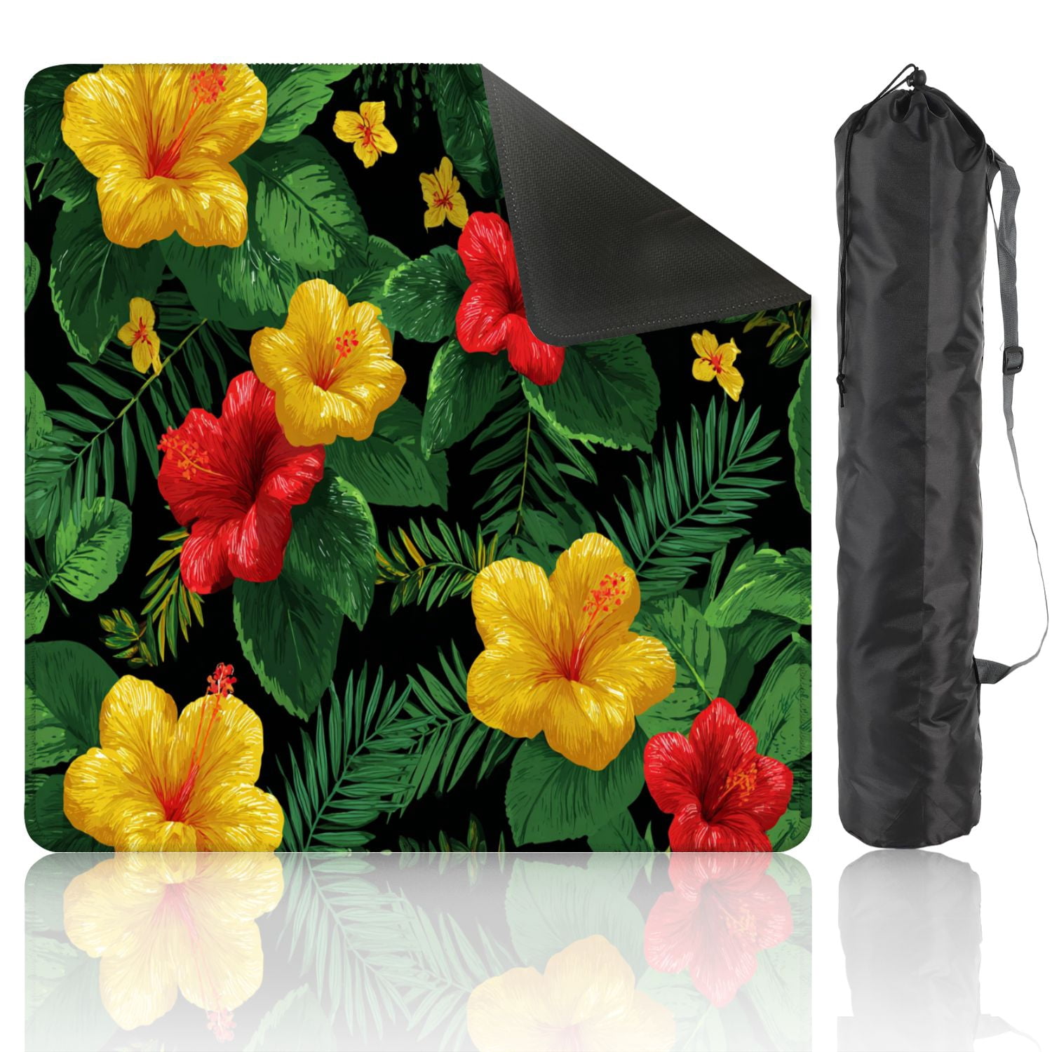 Mahjong Mat 31.5" x 31.5" Seamless tropical flower plant leaf retro Non-Slip Noise Reduction American Mahjong Tiles Table Cover for Dominoes Poker Card Board Games Gift