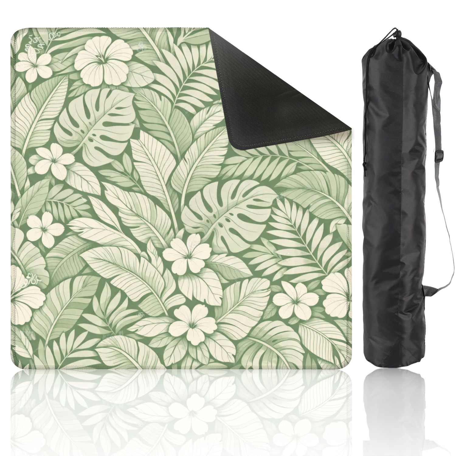Mahjong Mat 31.5" x 31.5" Seamless tropical palm leaves green Anti-Slip and Noise Reduction Symmetry Design Mahjong Tiles Table Cover for Dominoes Poker Card Board and Tile Games