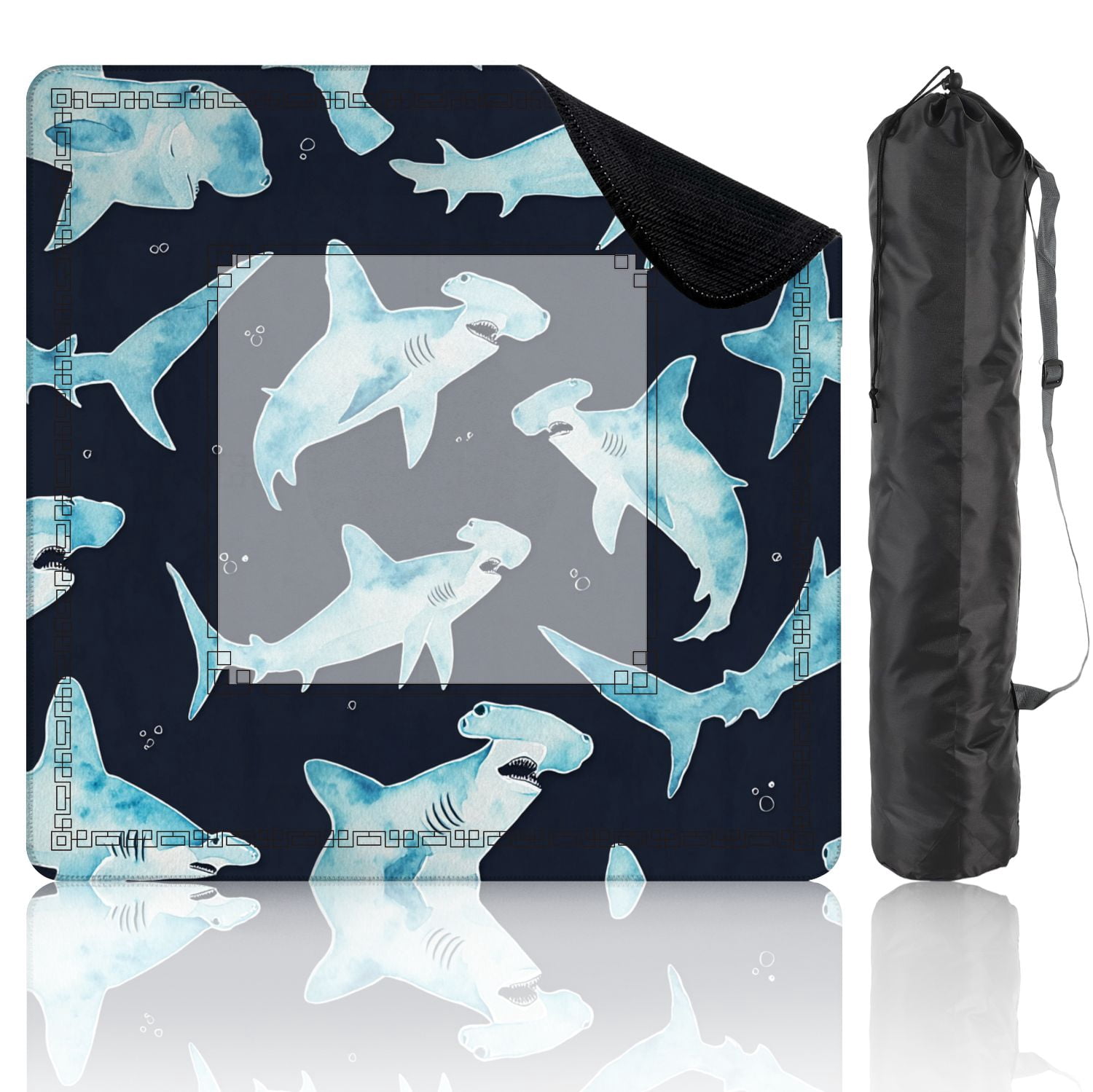 Mahjong Mat 31.5" x 31.5" Seamless watercolor hammerhead shark Non-Slip Noise Reduction American Mahjong Tiles Table Cover for Dominoes Poker Card Board Games Gift
