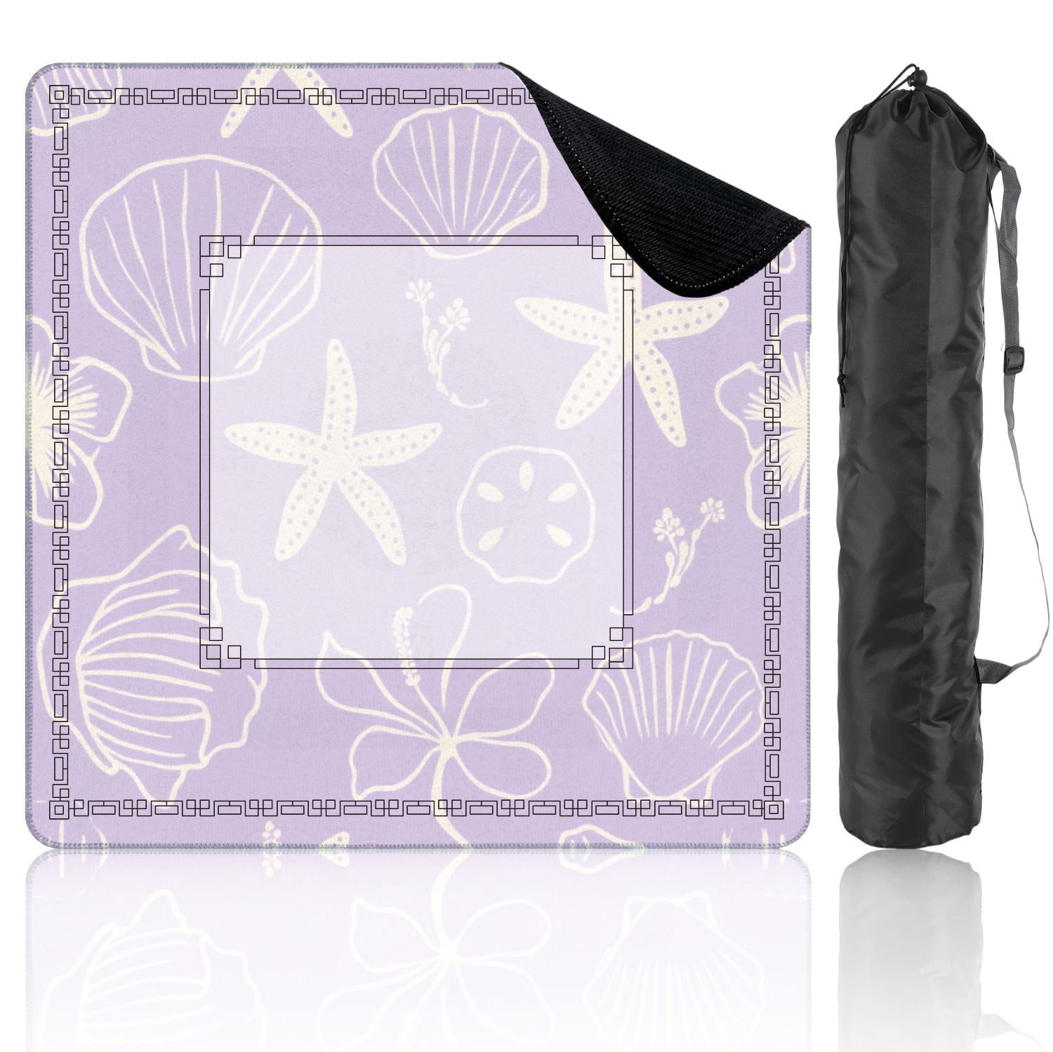 Mahjong Mat 31.5" x 31.5" Seashell Starfish Line Lavender Minimal Coastal Non-Slip Noise Reduction American Mahjong Tiles Table Cover for Dominoes Poker Card Board Games Gift