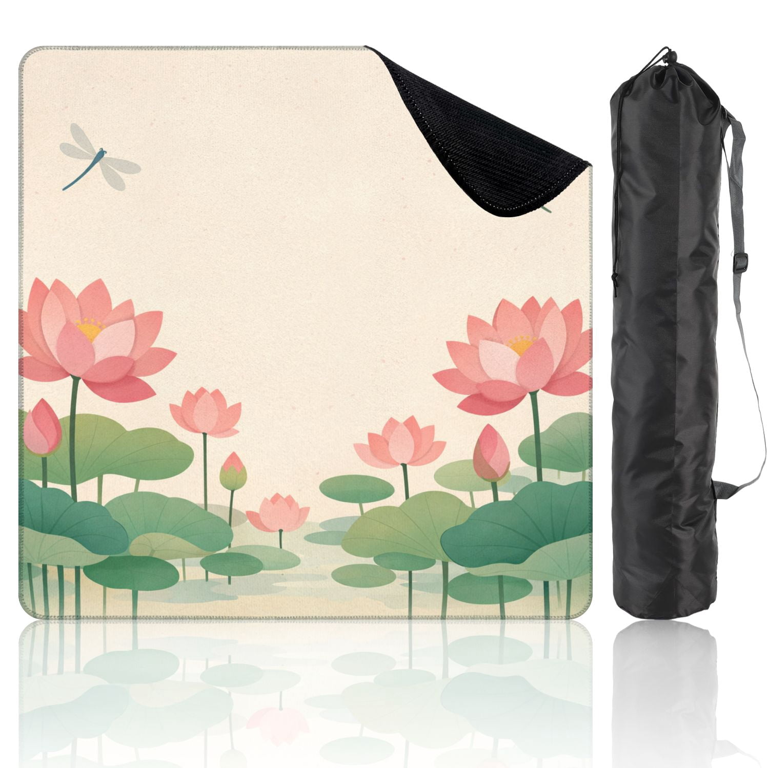 Mahjong Mat 31.5" x 31.5" Serene Lotus Pond Pink Flowers Dragonflies Soft Pastel Colors Non-Slip Noise Reduction Mahjong Tiles Table Cover for Dominoes Poker Card Board and Tile Games