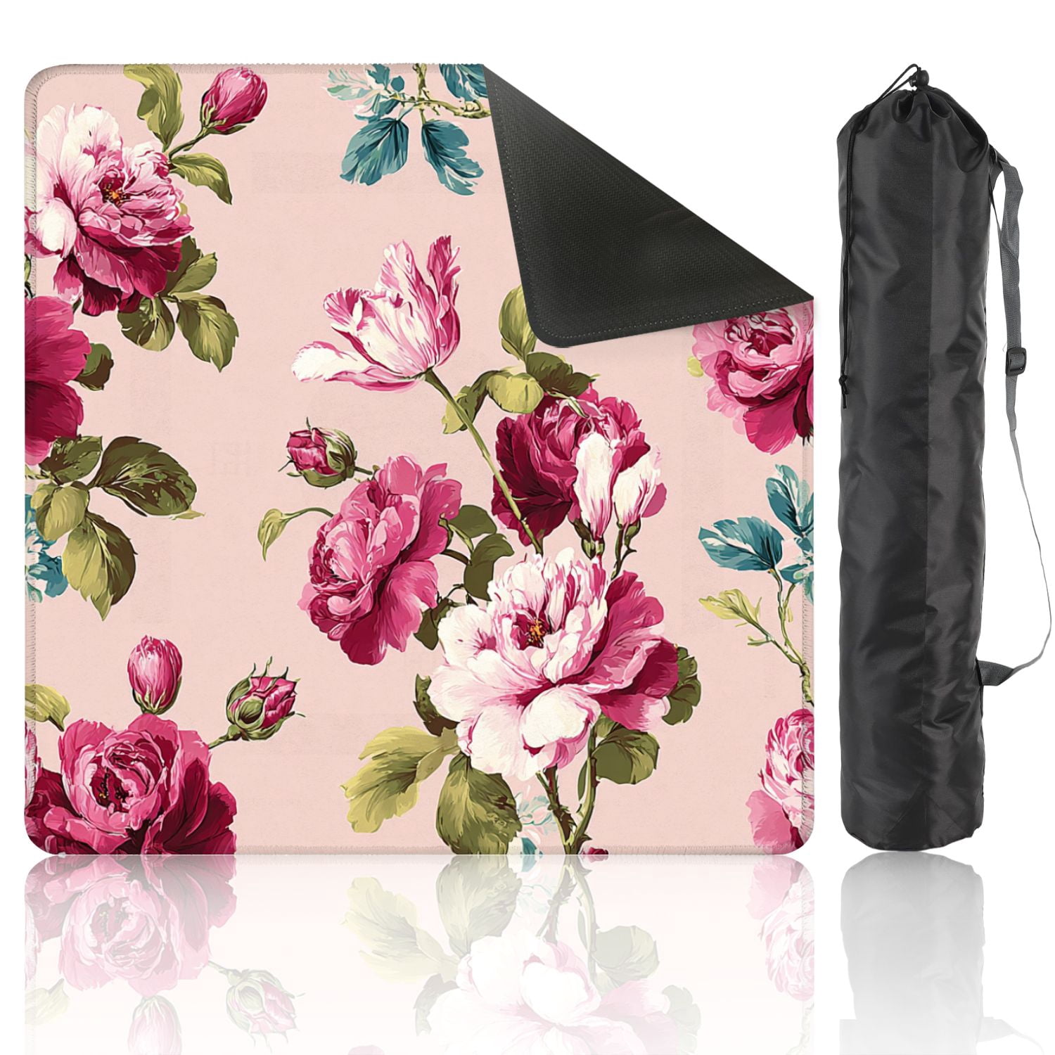 Mahjong Mat 31.5" x 31.5" Shabby chic vintage roses tulips forget me nots vintage seamless Non-Slip Noise Reduction American Mahjong Tiles Table Cover for Dominoes Poker Card Board Games Gift