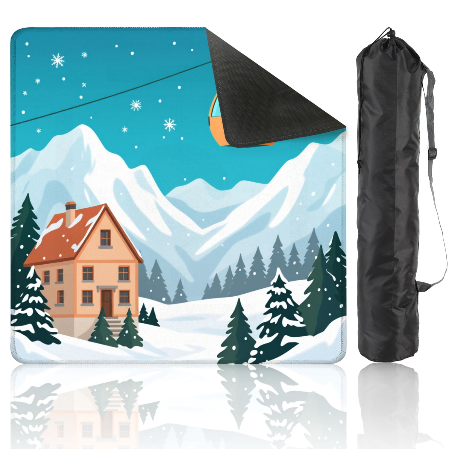Mahjong Mat 31.5" x 31.5" Ski resort red gondola lift chalet mountain landscape Non-Slip Noise Reduction American Mahjong Tiles Table Cover for Dominoes Poker Card Board Games Gift