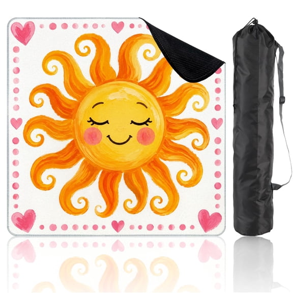 Mahjong Mat 31.5" x 31.5" Smiling Sun Swirly Rays Pink Hearts Whimsical Non-Slip Noise Reduction Mahjong Accessories Gifts for Board and Tile Games