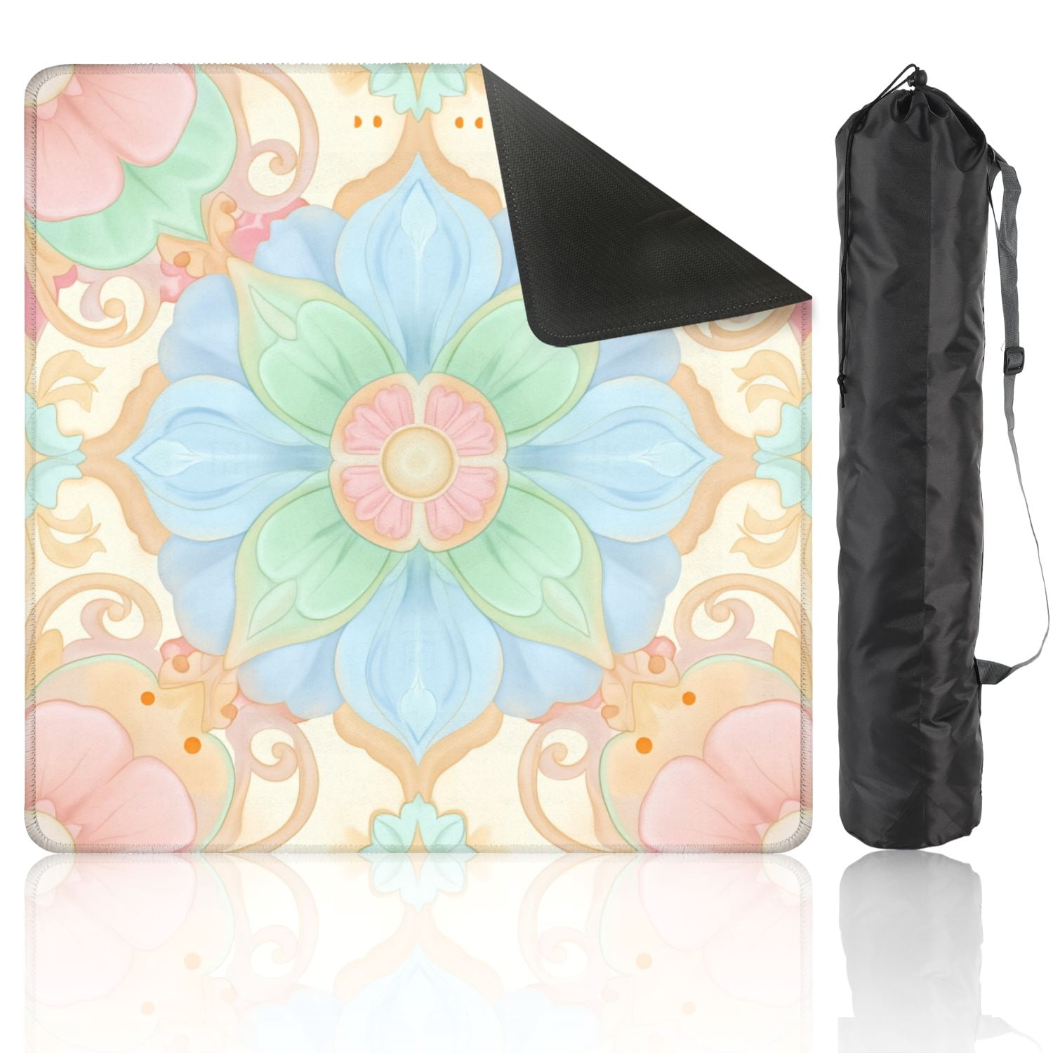 Mahjong Mat 31.5" x 31.5" Soft Pastel Floral Mandala Light Blue Pink Green Hues Non-Slip Noise Reduction American Mahjong Tiles Table Cover for Dominoes Poker Card Board Games Gift