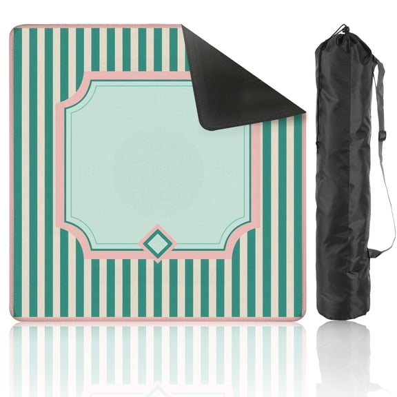 Mahjong Mat 31.5" x 31.5" Soft Pink Green Stripes Geometric Border Anti-Slip and Noise Reduction Symmetry Design Mahjong Tiles Table Cover for Dominoes Poker Card Board and Tile Games