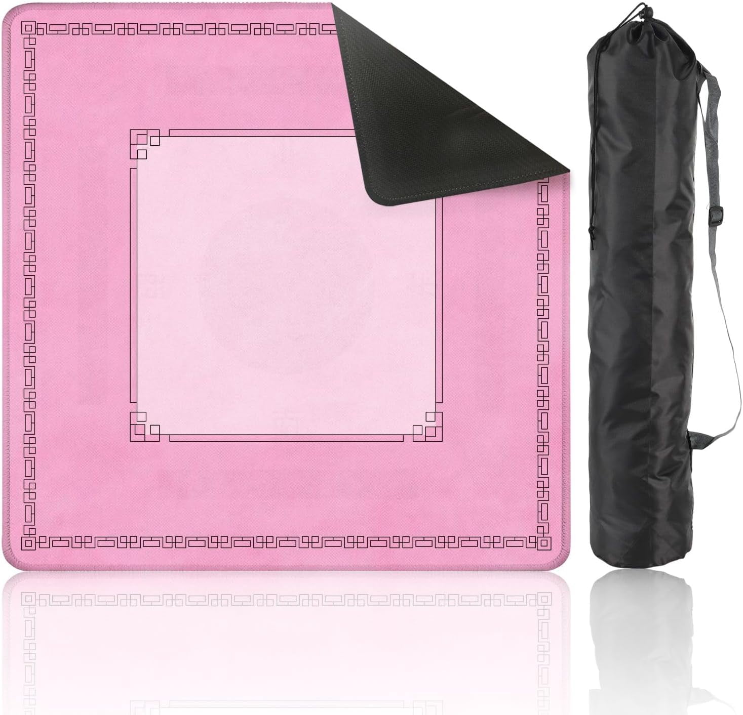 Mahjong Mat 31.5" x 31.5" Soft Pink Textured Fabric Non-Slip Noise Reduction Mahjong Tiles Table Cover for Dominoes Poker Card Board and Tile Games