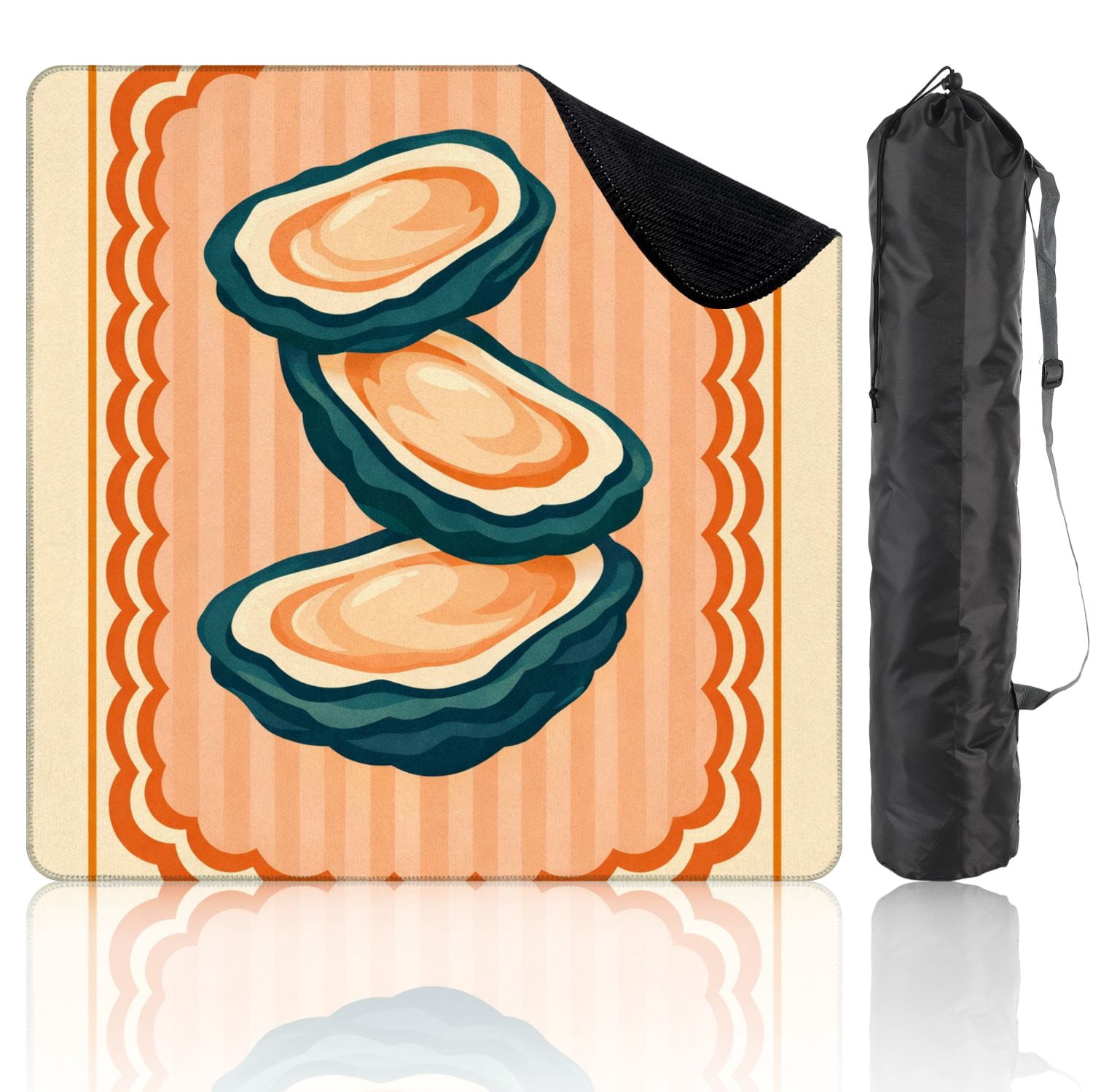 Mahjong Mat 31.5" x 31.5" Stacked Oysters Retro Style Bold Orange Teal Colors Non-Slip Noise Reduction Mahjong Tiles Table Cover for Dominoes Poker Card Board and Tile Games