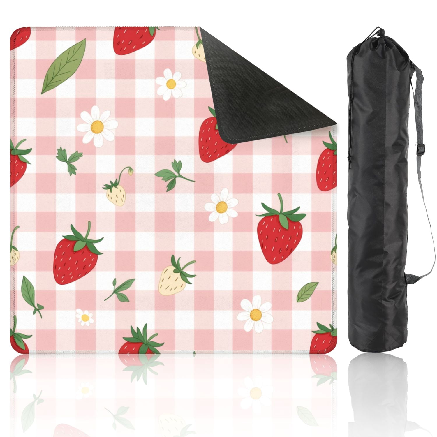 Mahjong Mat 31.5" x 31.5" Strawberry Daisy Pink Gingham Cute Summer Fruit Non-Slip Noise Reduction American Mahjong Tiles Table Cover for Dominoes Poker Card Board Games Gift
