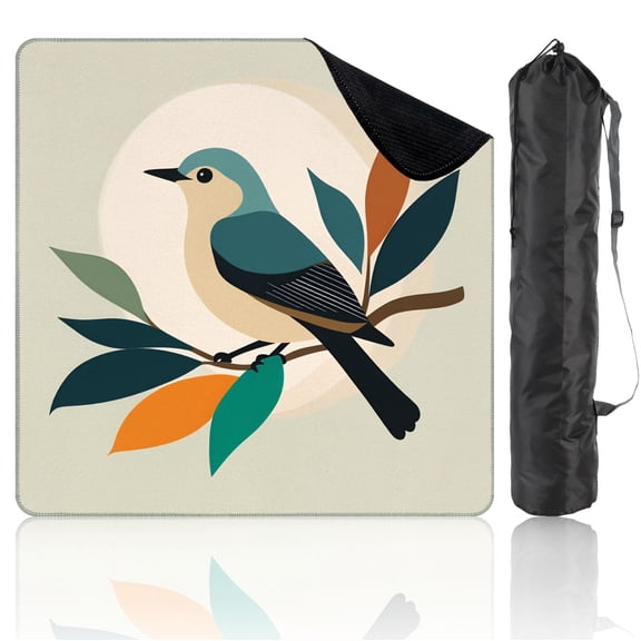 Mahjong Mat 31.5" x 31.5" Stylized Bird Perched Branch Colorful Leaves Non-Slip Noise Reduction Mahjong Tiles Table Cover for Dominoes Poker Card Board and Tile Games