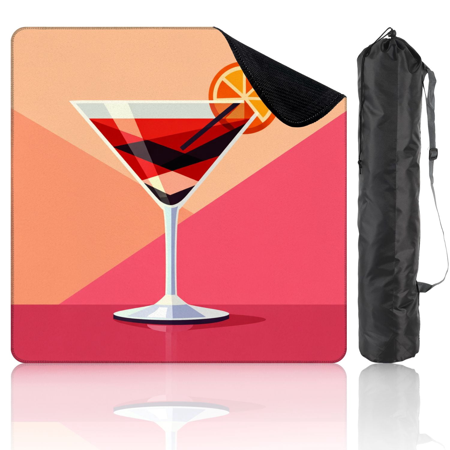 Mahjong Mat 31.5" x 31.5" Stylized Cocktail Glass Orange Slice Red Drink Non-Slip Noise Reduction Mahjong Tiles Table Cover for Dominoes Poker Card Board and Tile Games