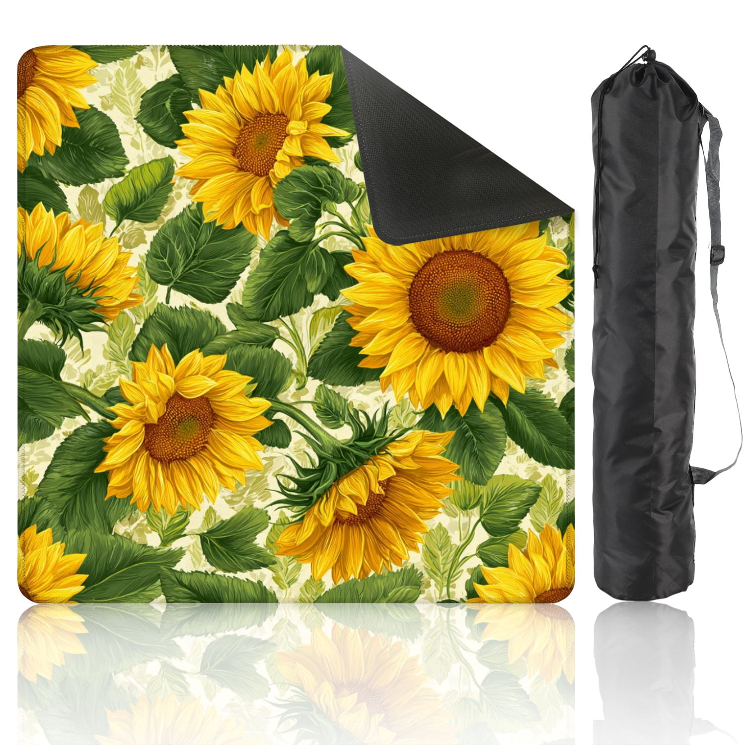 Mahjong Mat 31.5" x 31.5" Sunflowers summer seamless Non-Slip Noise Reduction American Mahjong Tiles Table Cover for Dominoes Poker Card Board Games Gift