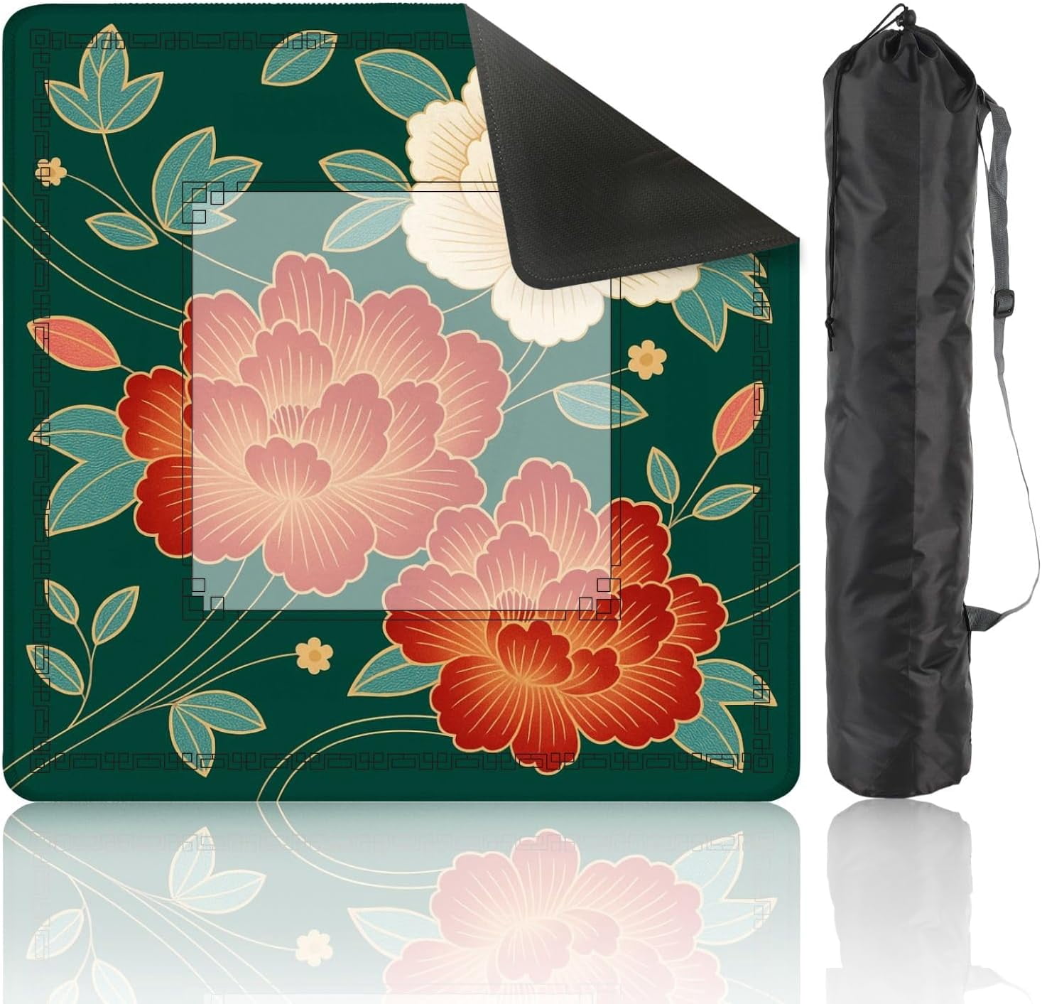 Mahjong Mat 31.5" x 31.5" Traditional Oriental Chinese New Year Decoration Japan Kimono Non-Slip Noise Reduction Mahjong Tiles Table Cover for Dominoes Poker Card Board and Tile Games