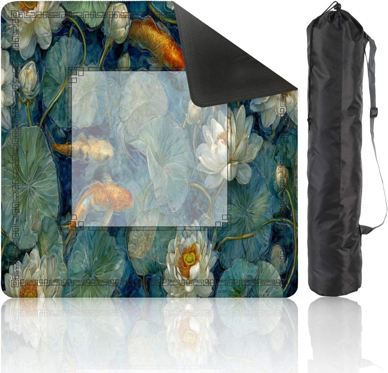 Mahjong Mat 31.5" x 31.5" Tranquil Pond Wall Decor Pastel Floral Non-Slip Noise Reduction Mahjong Tiles Table Cover for Dominoes Poker Card Board and Tile Games