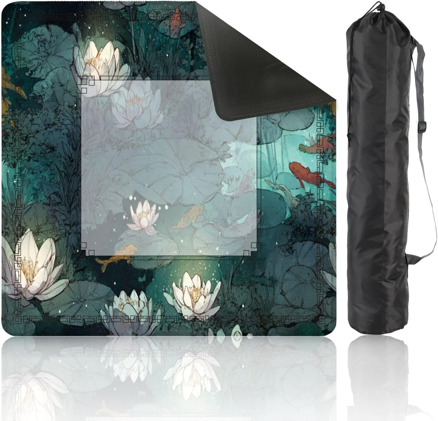 Mahjong Mat 31.5" x 31.5" Tranquil Pond Wall Decor Pastel Watercolor Non-Slip Noise Reduction Mahjong Tiles Table Cover for Dominoes Poker Card Board and Tile Games
