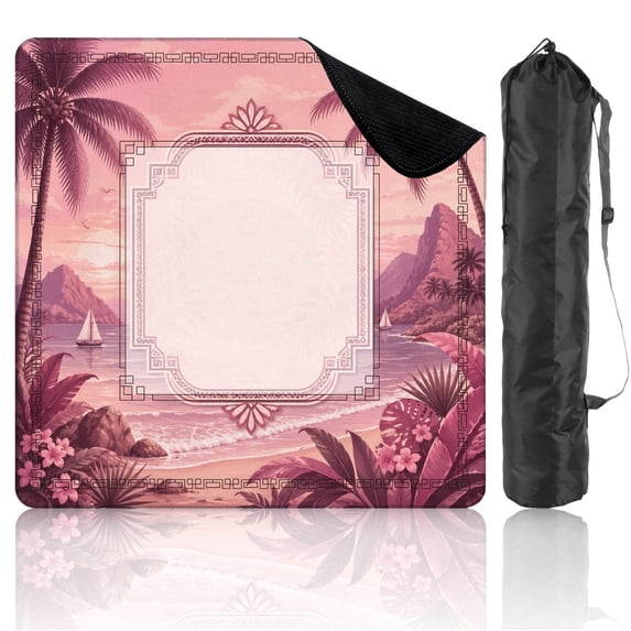 Mahjong Mat 31.5" x 31.5" Tropical Beach Sunset Sailboats Palm Trees Soft Pink Hues Non-Slip Noise Reduction American Mahjong Tiles Table Cover for Dominoes Poker Card Board Games Gift