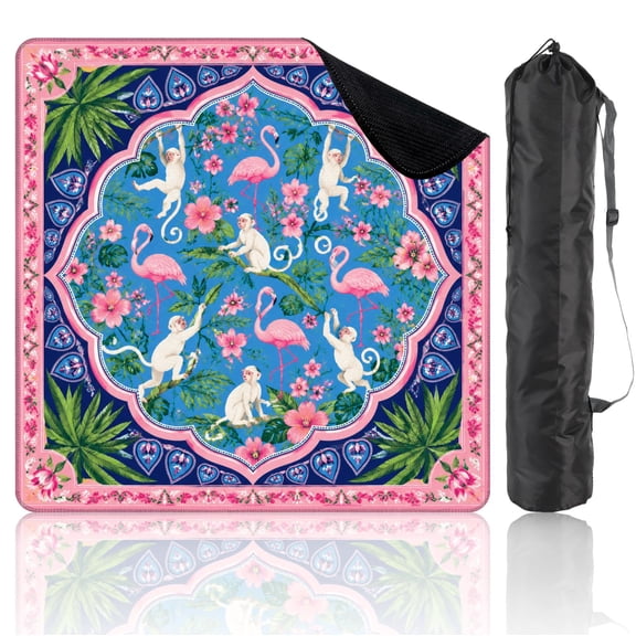 Mahjong Mat 31.5" x 31.5" Tropical Flamingos Monkeys Palm Leaves Floral Non-Slip Noise Reduction Mahjong Tiles Table Cover for Dominoes Poker Card Board and Tile Games