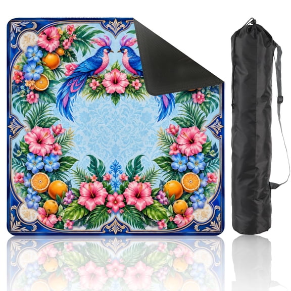 Mahjong Mat 31.5" x 31.5" Tropical Floral Bird Vibrant Colors Exotic Elements Non-Slip Noise Reduction American Mahjong Tiles Table Cover for Dominoes Poker Card Board Games Gift