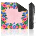 thumbnail image 1 of Mahjong Mat 31.5" x 31.5" Tropical Floral Frame Pink Hibiscus Yellow Plumeria Green Palm Leaves Non-Slip Noise Reduction American Mahjong Tiles Table Cover for Dominoes Poker Card Board Games Gift, 1 of 8