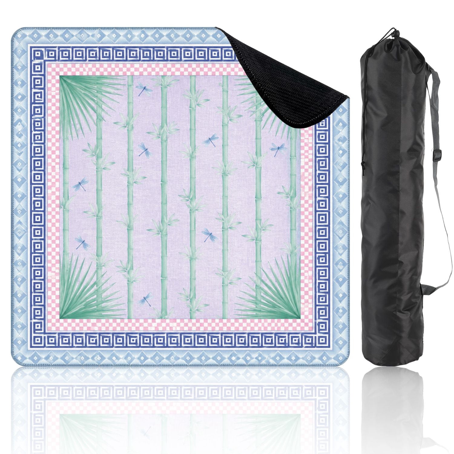 Mahjong Mat 31.5" x 31.5" Tropical Greenery Bamboo Palm Leaves Soft Blue Non-Slip Noise Reduction Mahjong Tiles Table Cover for Dominoes Poker Card Board and Tile Games
