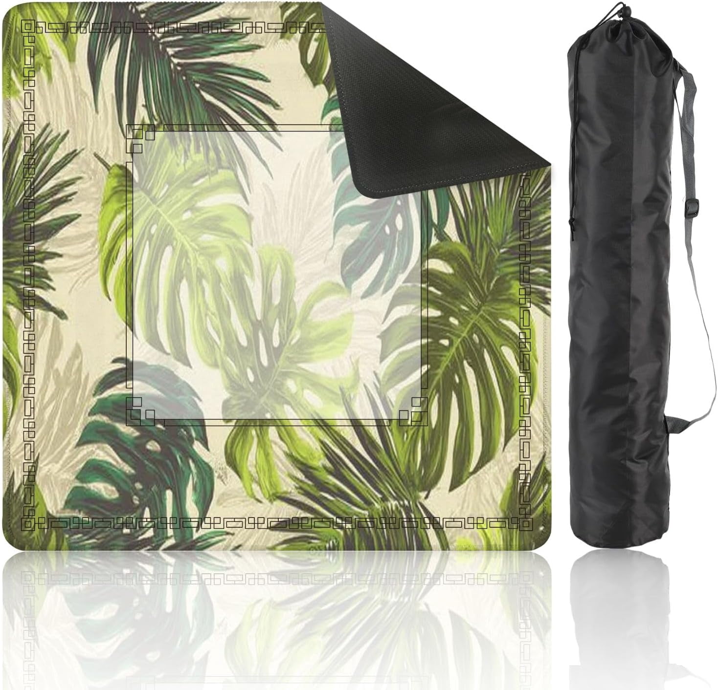 Mahjong Mat 31.5" x 31.5" Tropical Palm Leaves Jungle Leaf Seamless Floral Non-Slip Noise Reduction Mahjong Tiles Table Cover for Dominoes Poker Card Board and Tile Games
