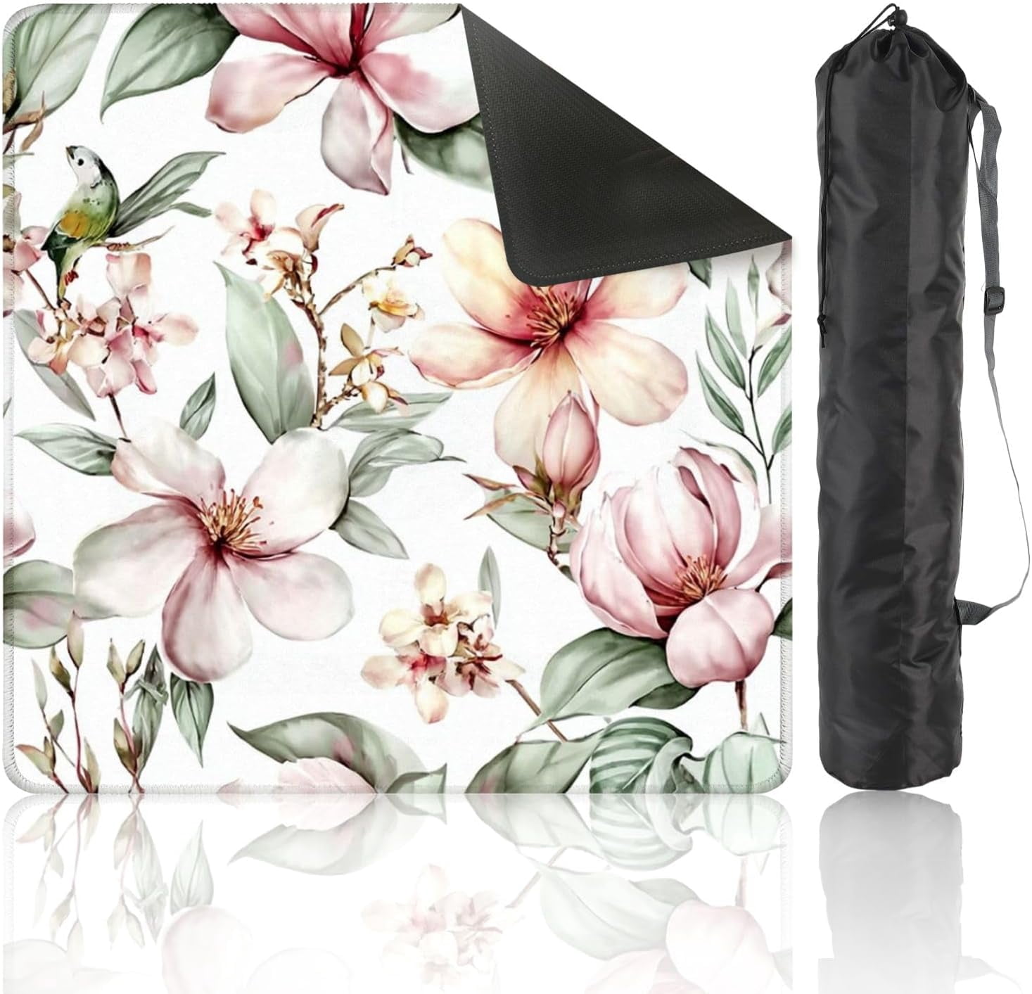 Mahjong Mat 31.5" x 31.5" Tropical Watercolor Exotic Jungle Plants Leaves Flowers Pastel Color Non-Slip Noise Reduction Mahjong Tiles Table Cover for Dominoes Poker Card Board and Tile Games